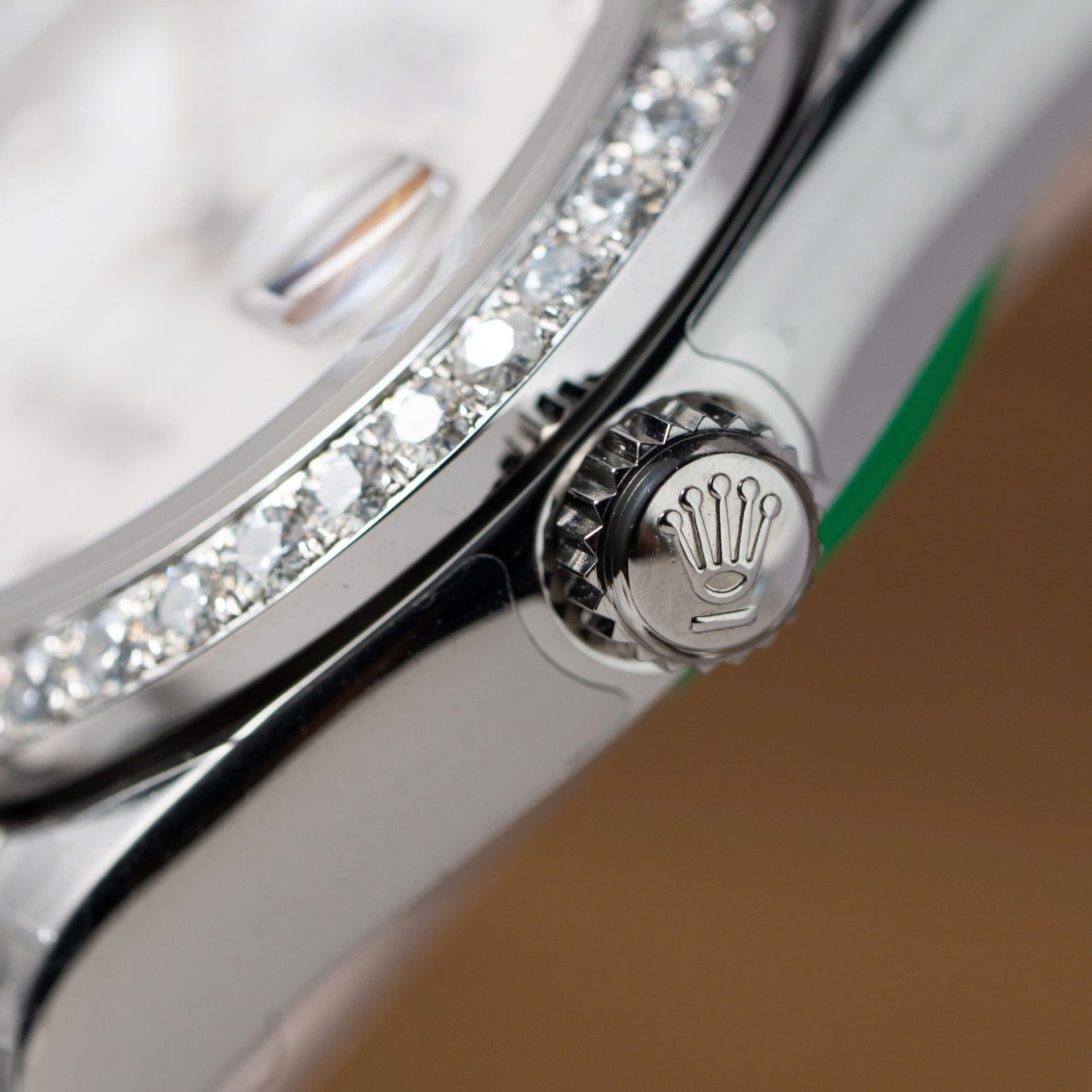 Rolex DateJust Replica Watch Mother Of Pearl Dial With Moissanite Bezel 31mm