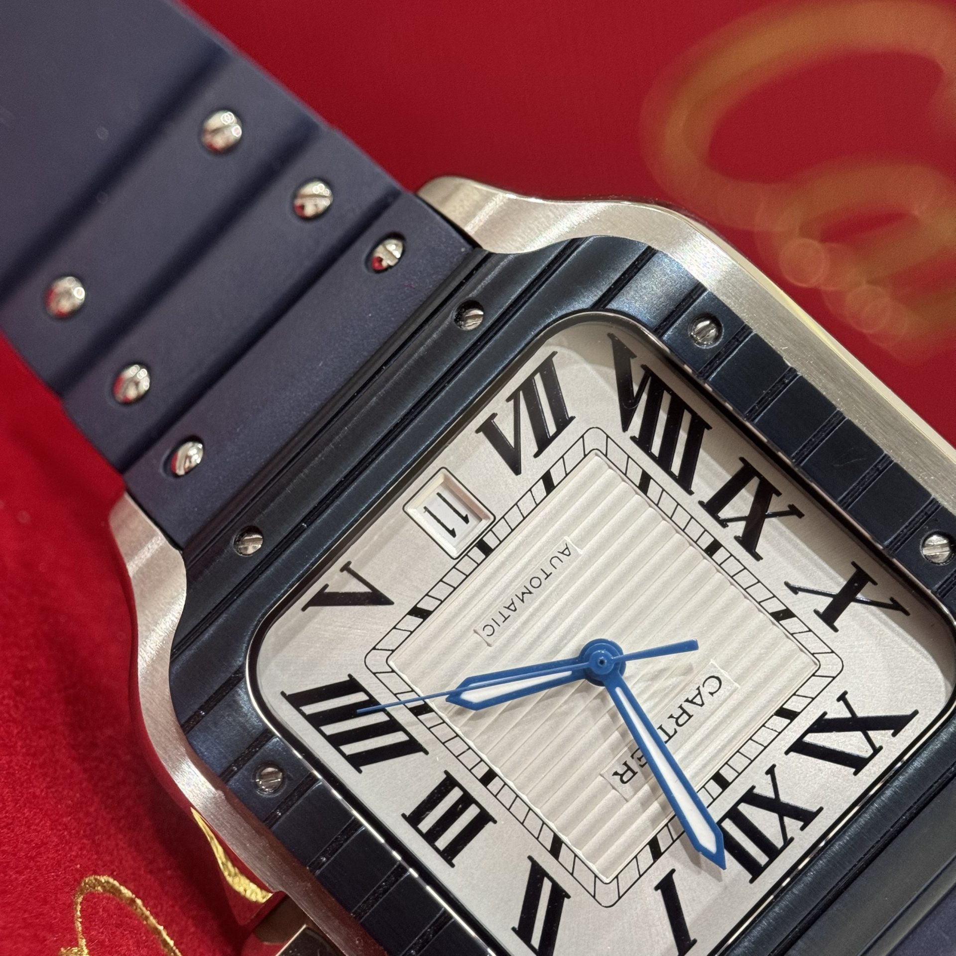 Cartier Replica Watch Santos White Dial Rubber Strap BV Factory 39.8mm