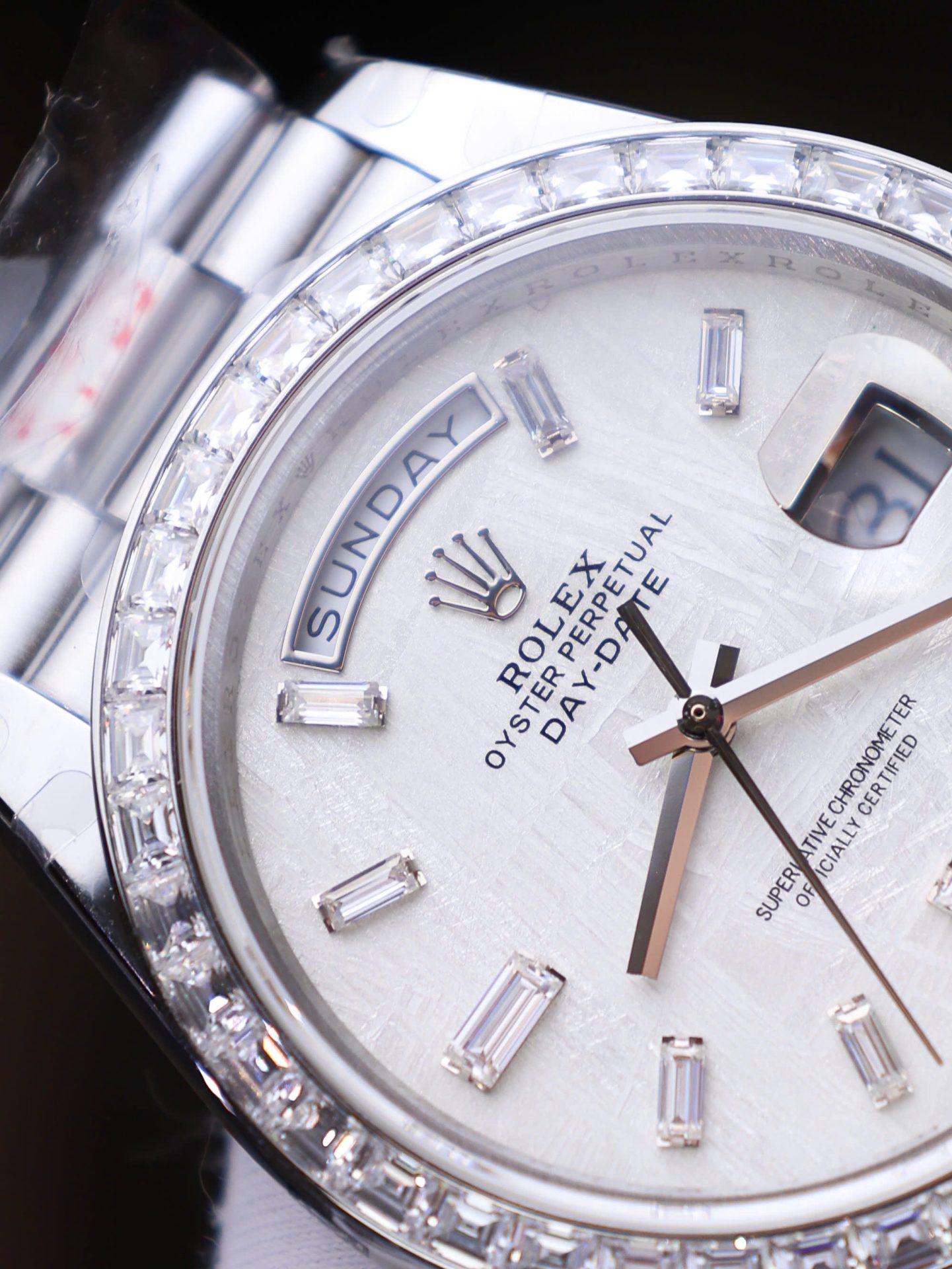 Rolex Day-Date Best Copies Watch Meteorite Wial Custom Diamonds Moissanite Baguette 40mm