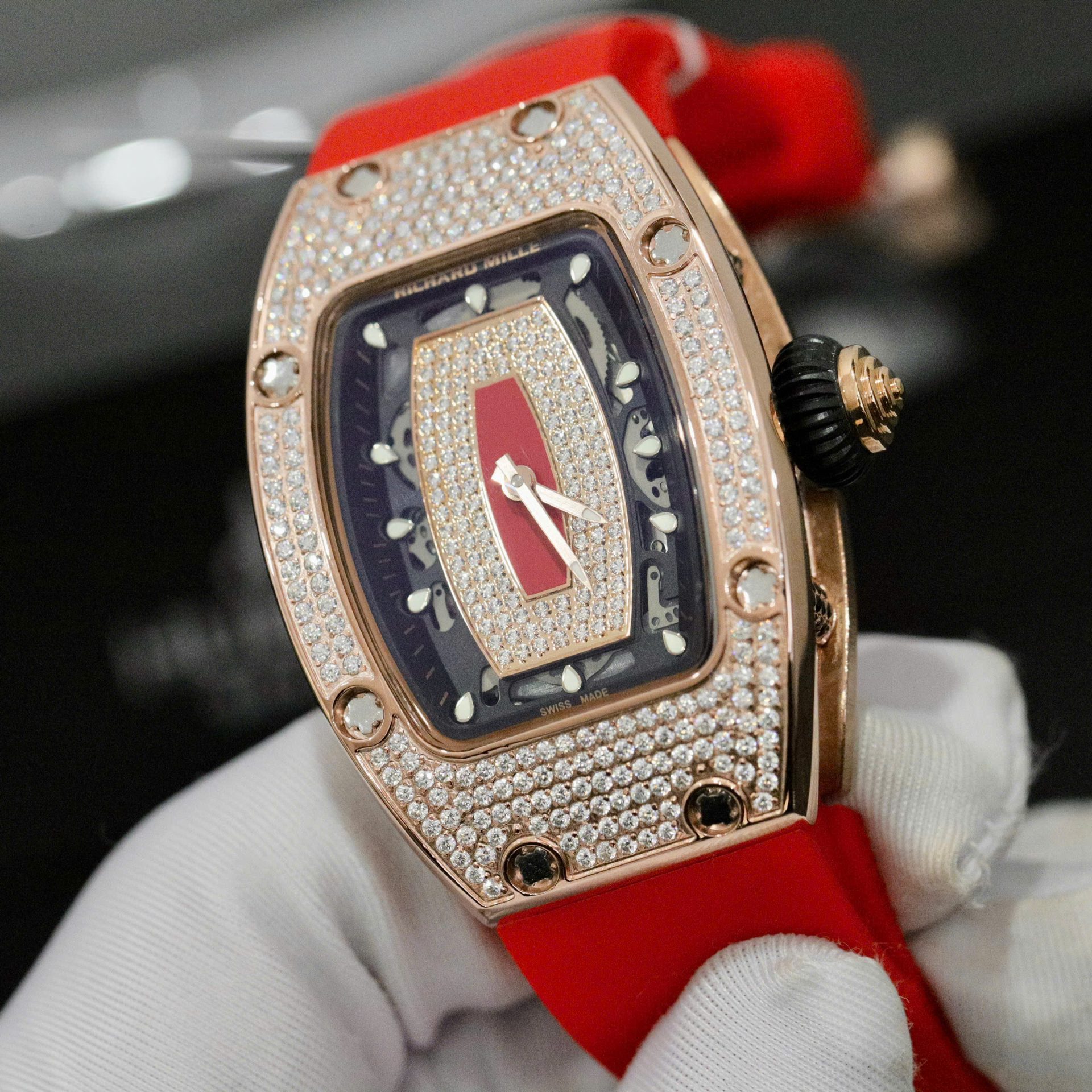 Richard Mille RM007 Replica Watch Custom Moissanite Diamonds Red 36mm