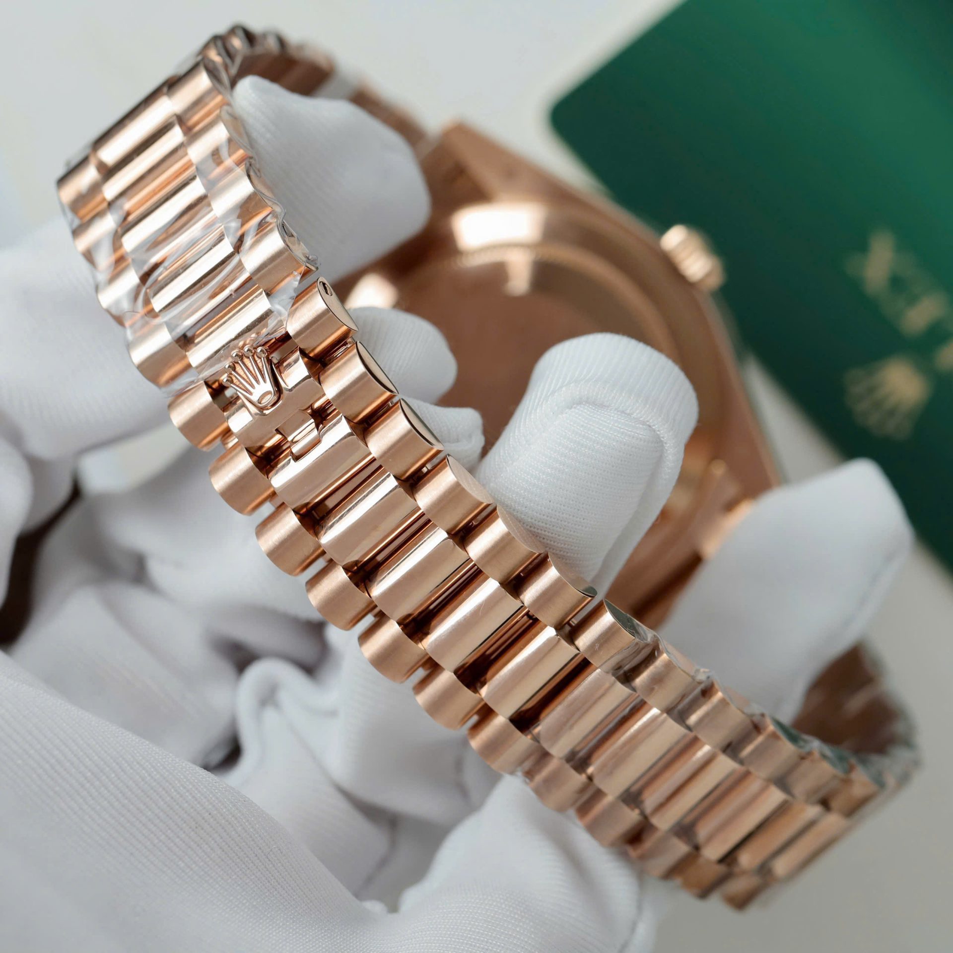 Rolex Day-Date Geen Dial Copies Watches Gold Wrapped + Diamonds Moissanite Baguette 40mm