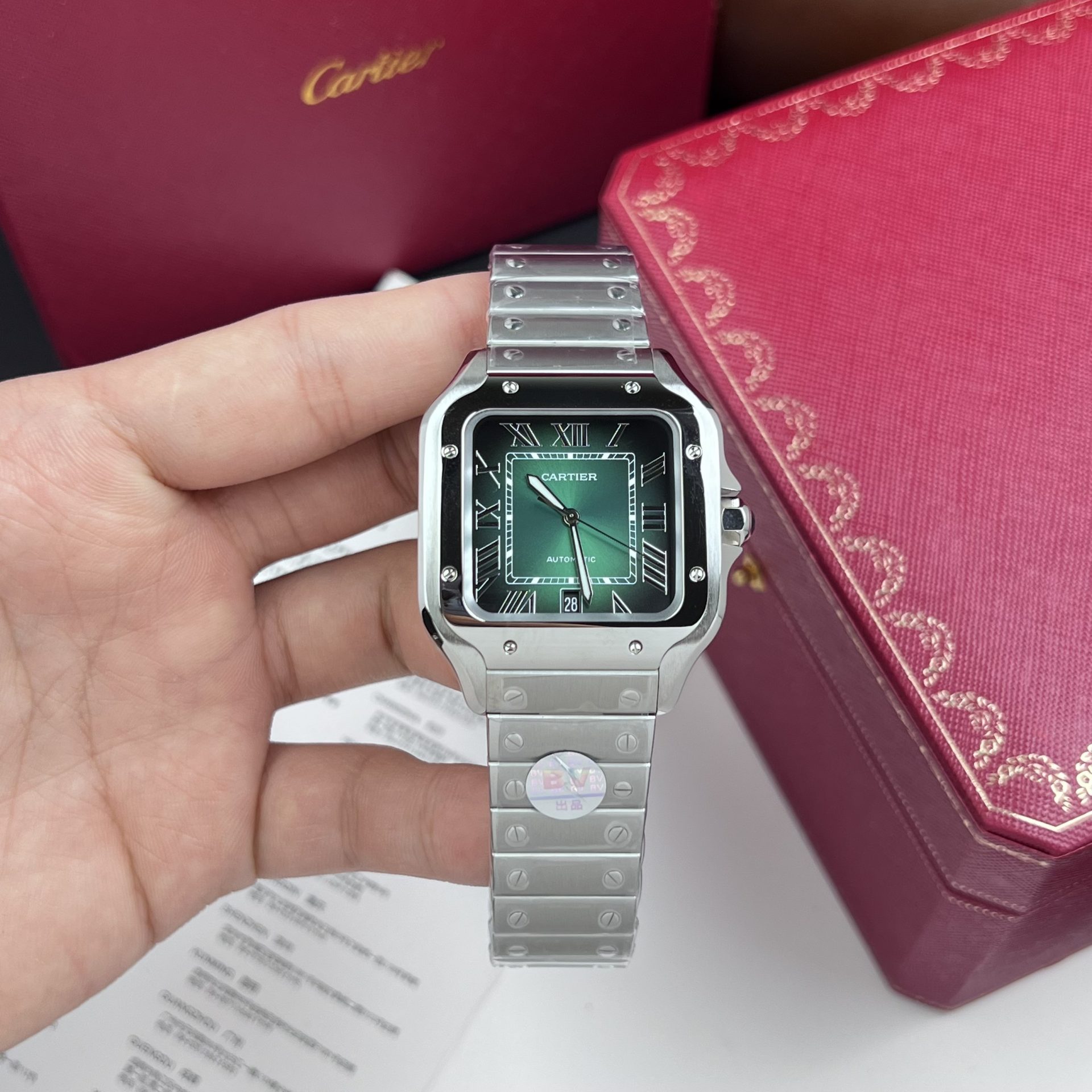 Cartier Replica Watch Santos De Cartier Green Dial BV Factory 39.8mm