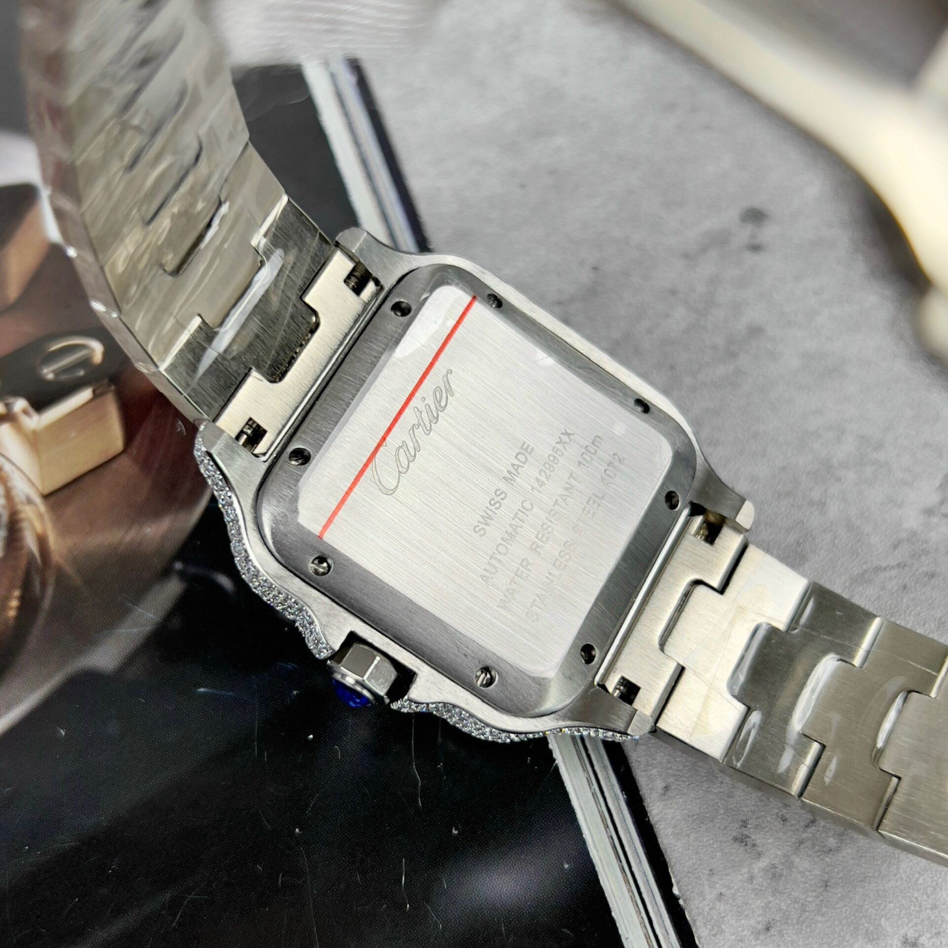 Cartier Santos High Quality Replica Watch With Stone Bezel 39.8mm