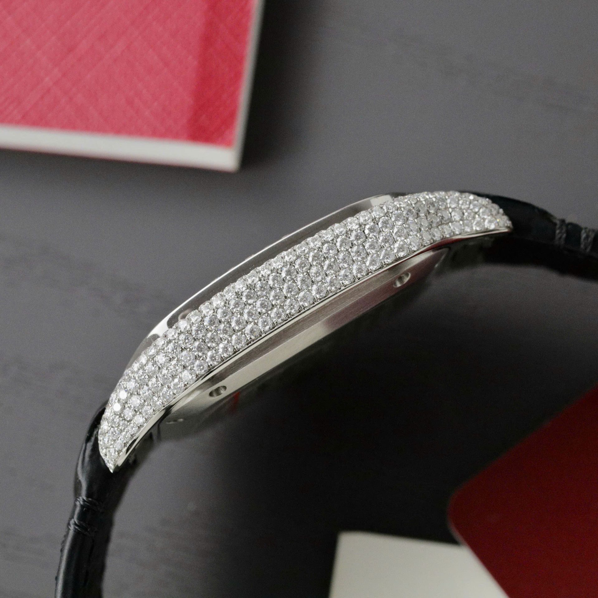 Cartier Santos Women Copies Watches Full Moissanite Diamonds Custom 35mm