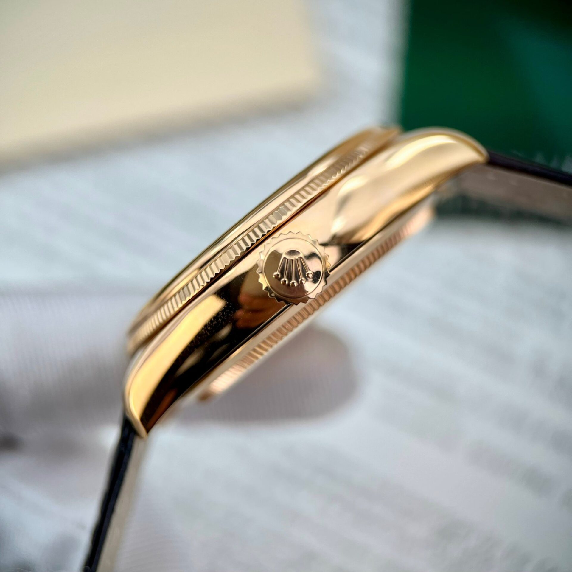 Rolex Cellini Date 50515 Gold Wrapped Replica Watch Leather Strap 39mm