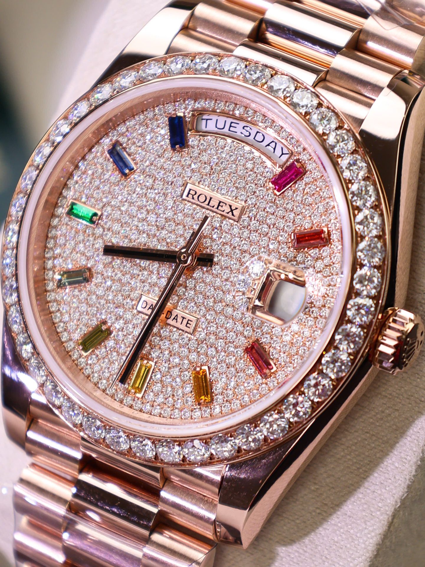 Rolex Day-Date Copies Watches Moissanite Diamonds + 18K Gold Wrapped Custom GM Factory 40mm