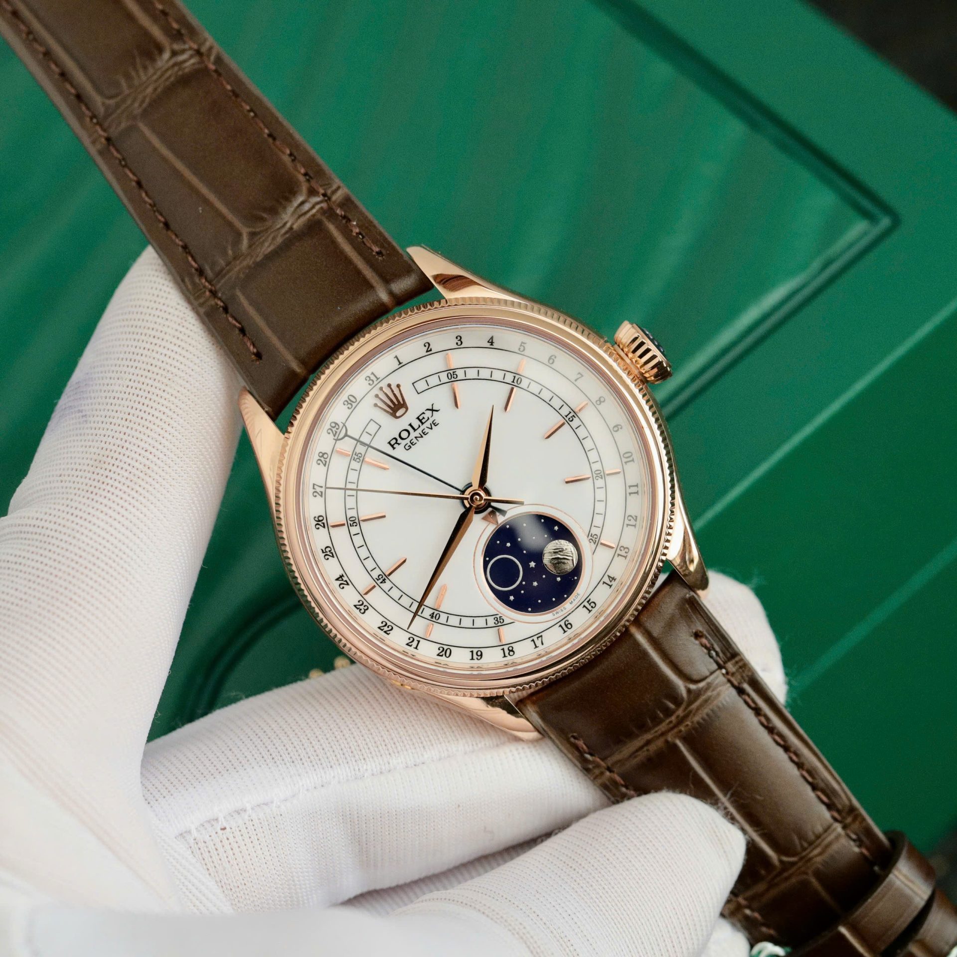 Rolex Cellini Moonphase 50535 Replica Watch Leather Strap 39mm
