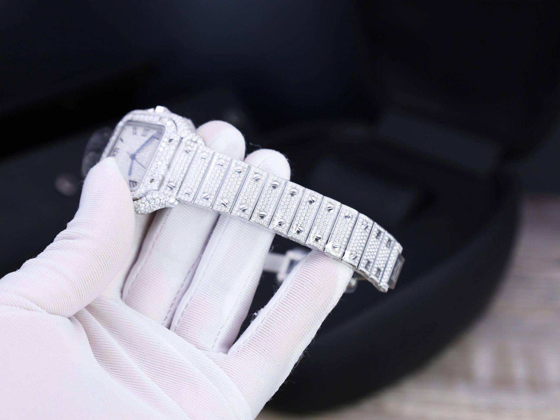 Cartier Santos Custom With Full Diamond Moissanite Hong Kong 35mm