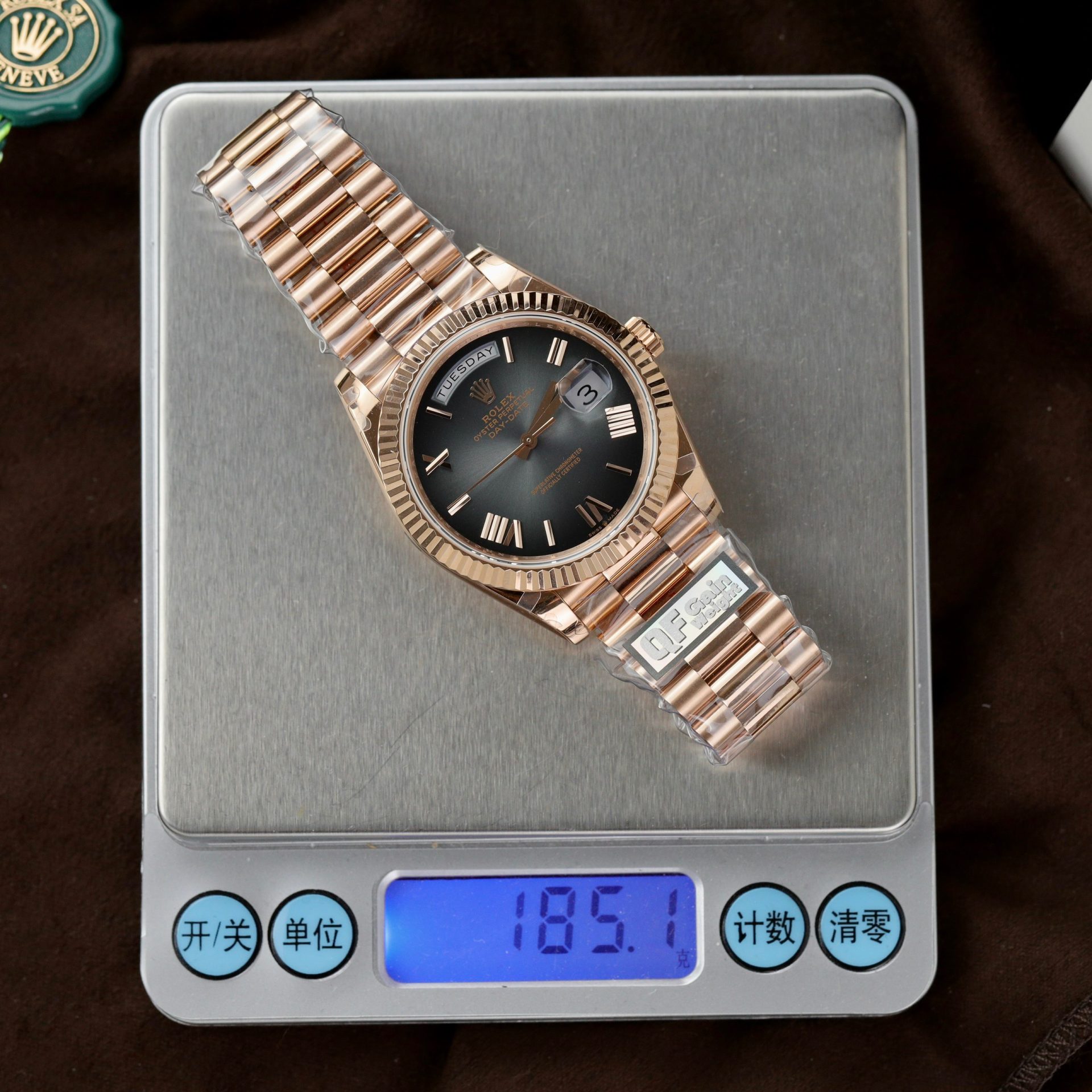 Rolex Clone Watch Day-Date Dial Gray Ombre 185 Grams QF Factory 40mm