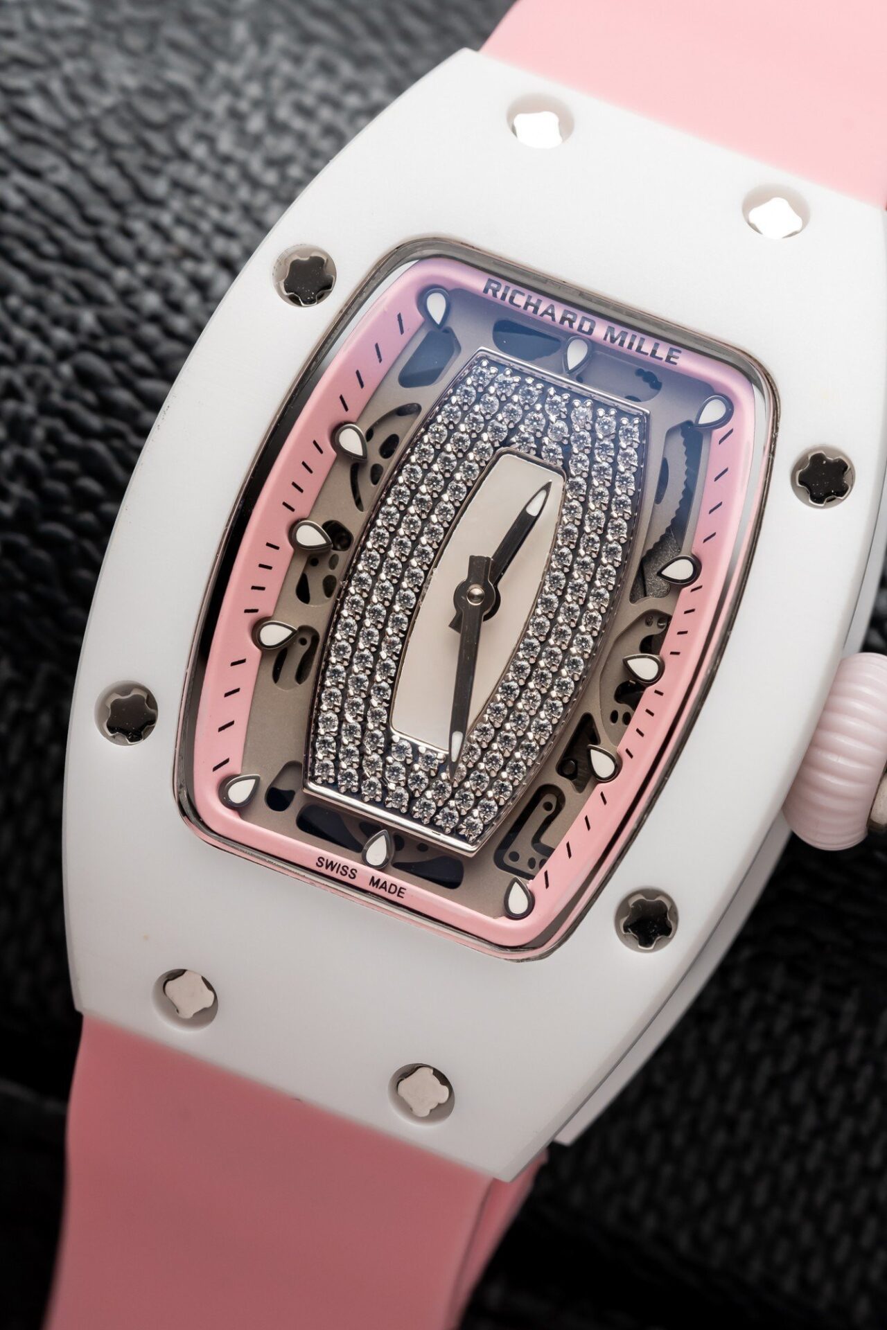 Richard Mille RM07-01 Ceramic Best Replica Watch Pink Rubber Strap 36mm