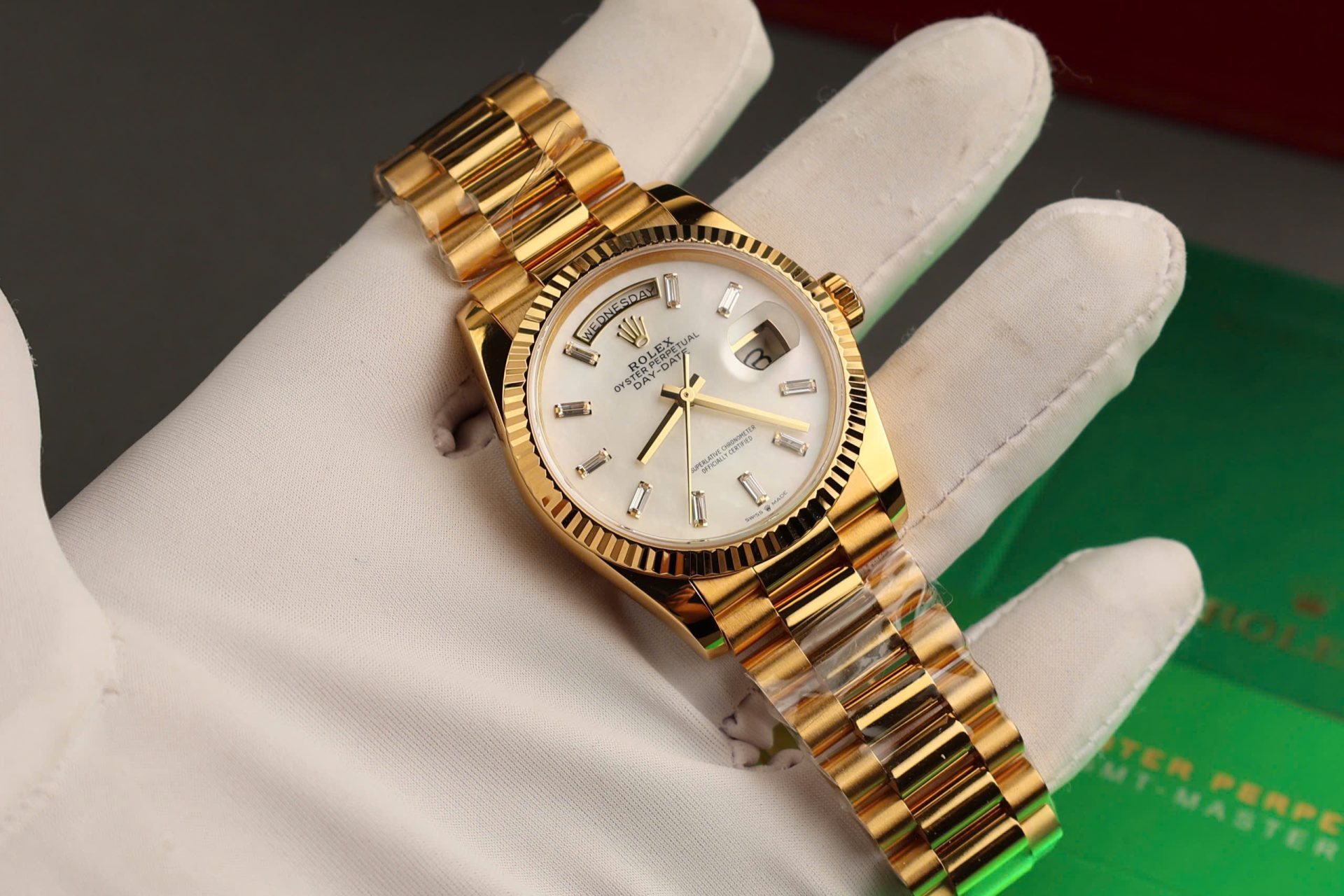 Rolex Day-Date Replica Watch Dial Mother Of Pearl Custom Gold Wrapped 36mm
