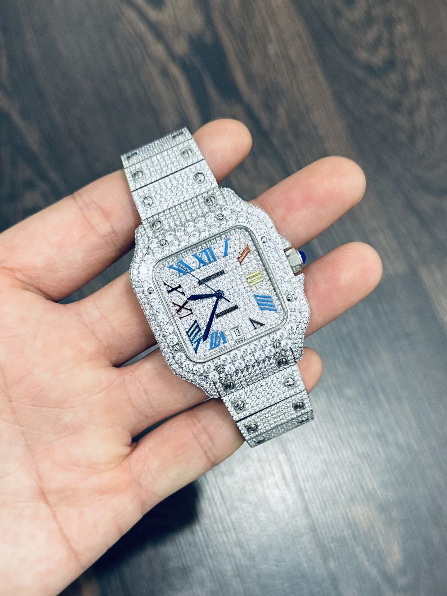 Cartier Santos Replica Watch Full CZ Metal Wire 39.8mm