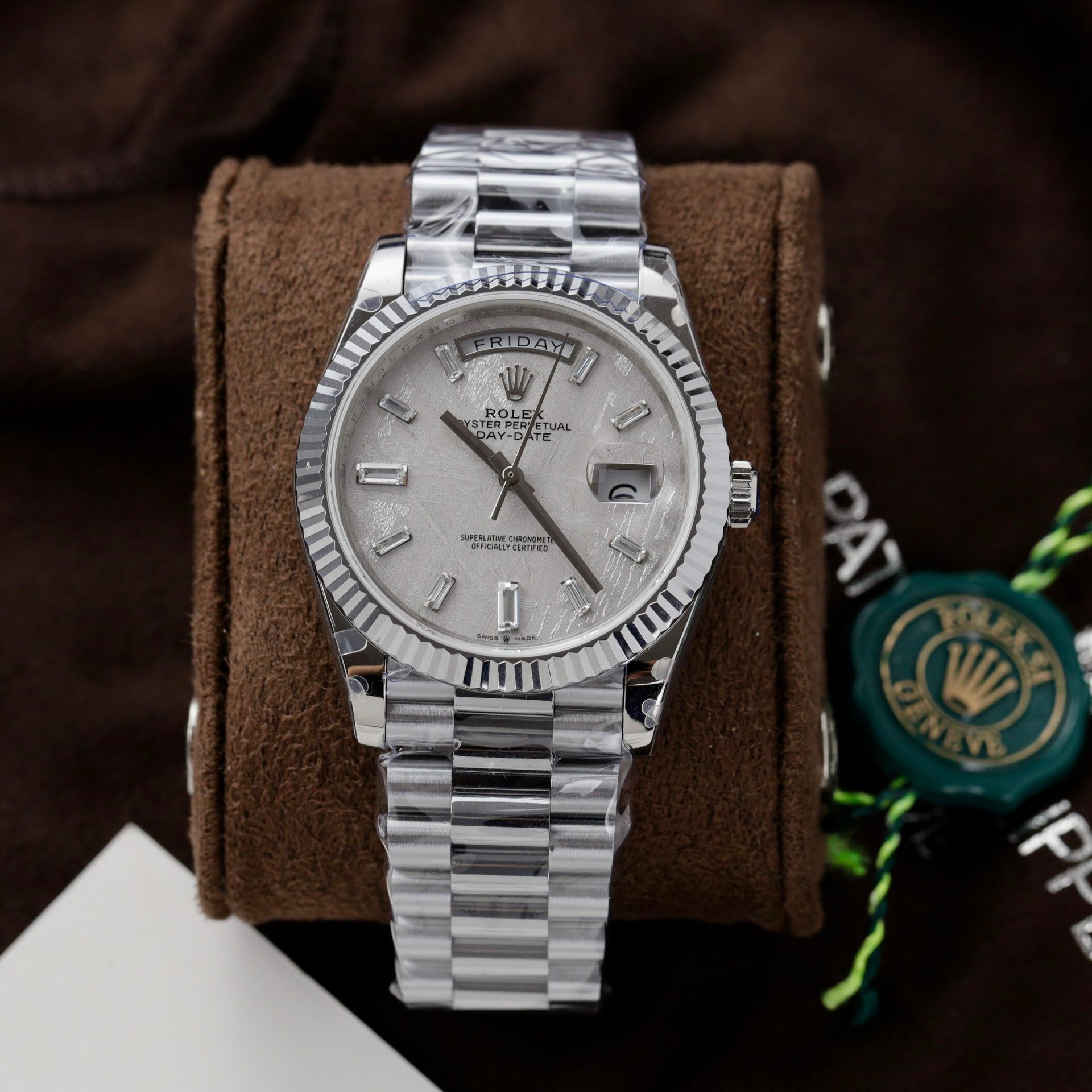 Rolex Replica Watch Day-Date Dial Meteorite Number Pile Diamond Moissanite 40mm
