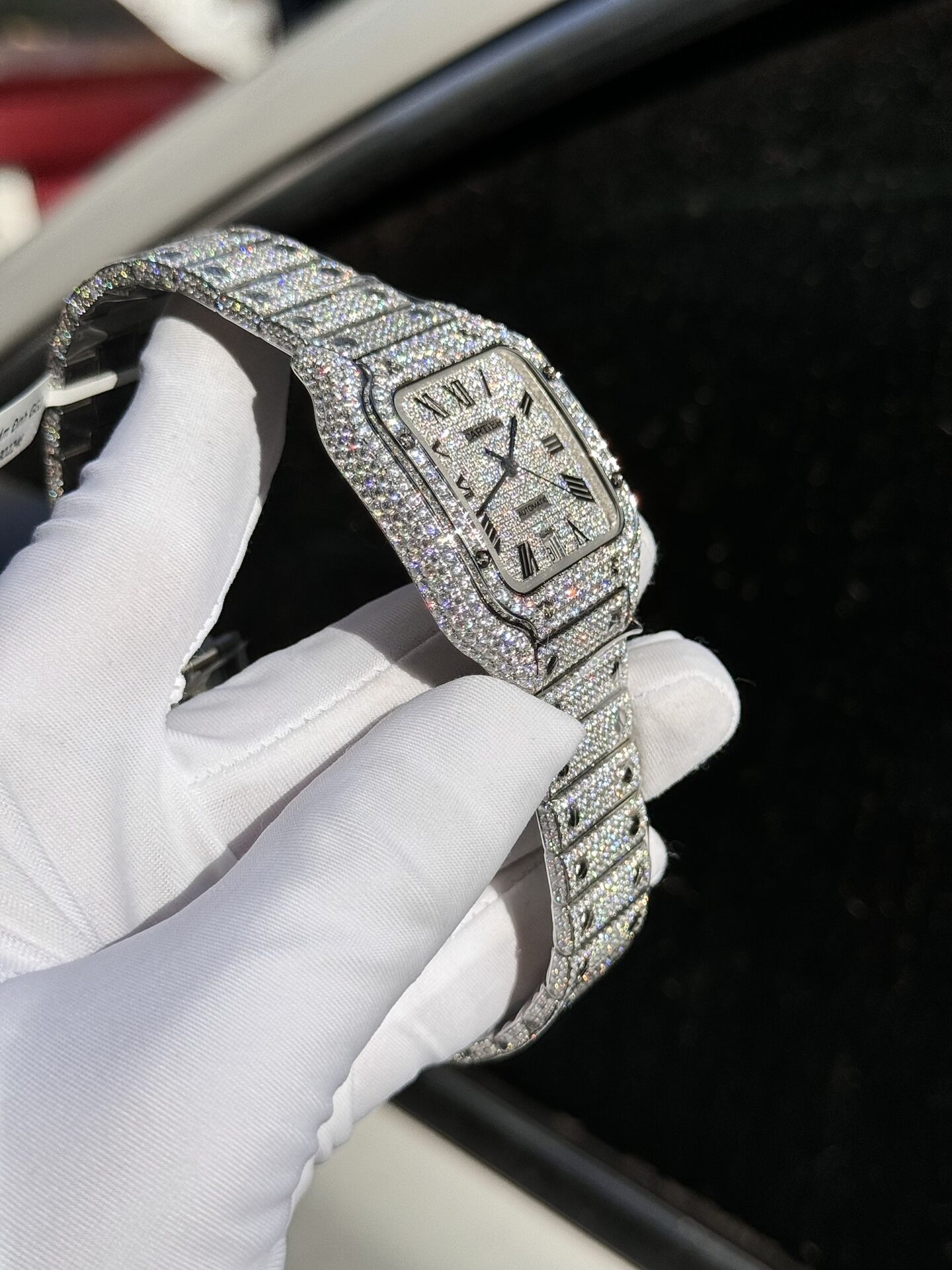 Cartier Santos Replica Watch Full Diamond Moissanite Hong Kong 39.8mm