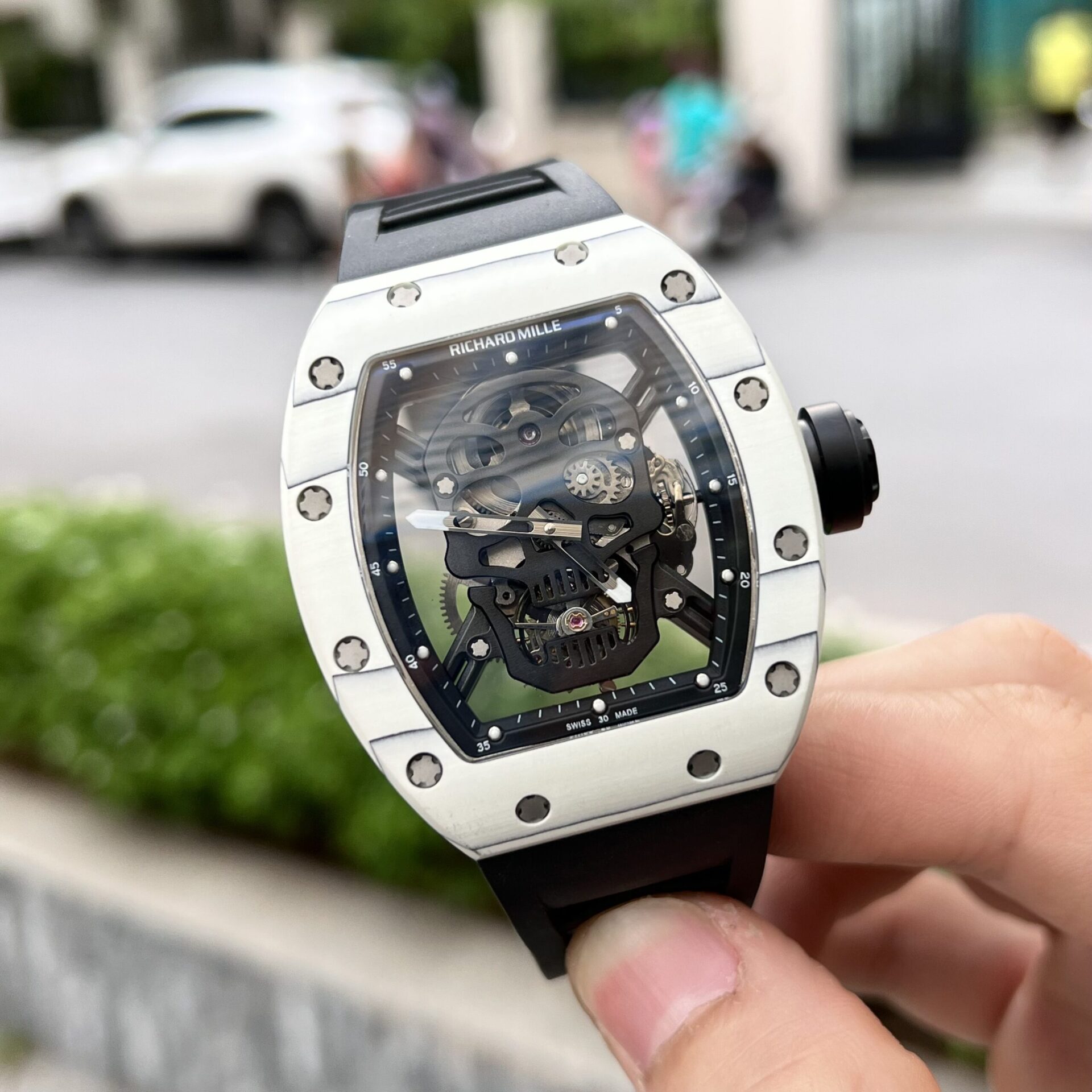 Richard Mille Replica Watch RM052 Tourbillon Skull Carbon Rubber Strap 43mm