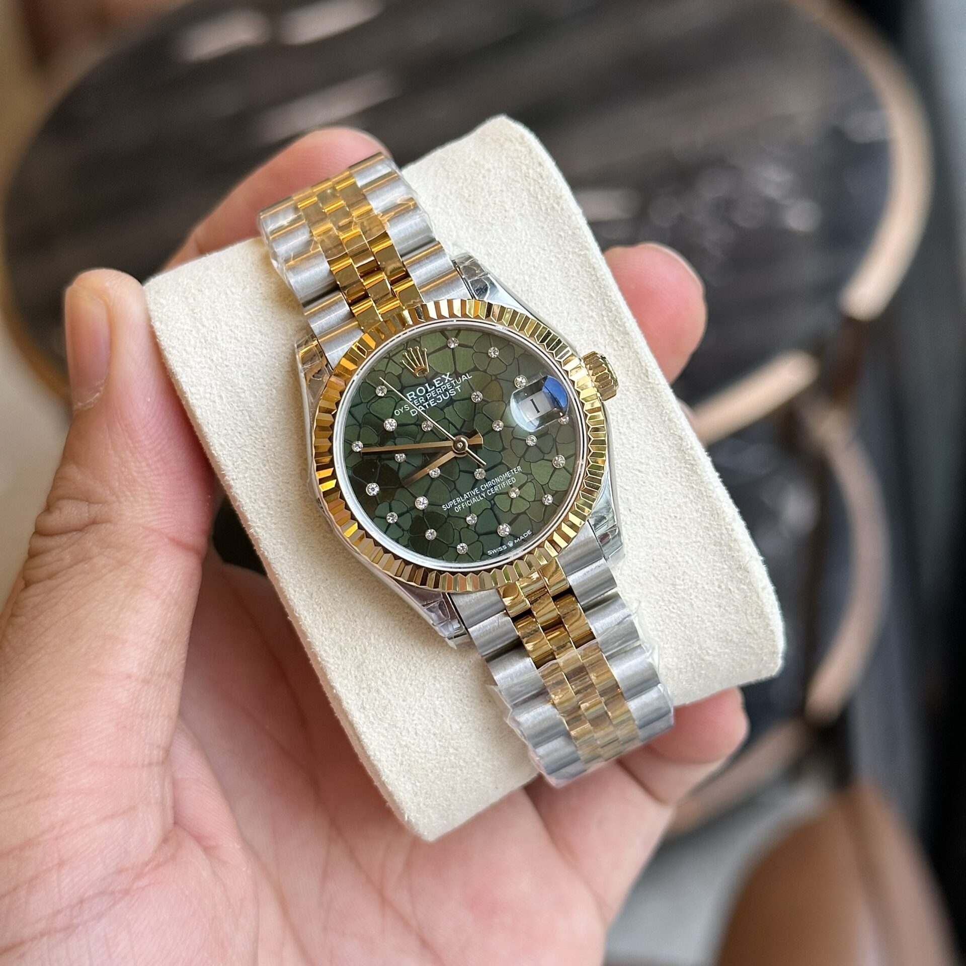 Rolex DateJust Replica Watch Demi Gold Green Leaf Dial 31mm