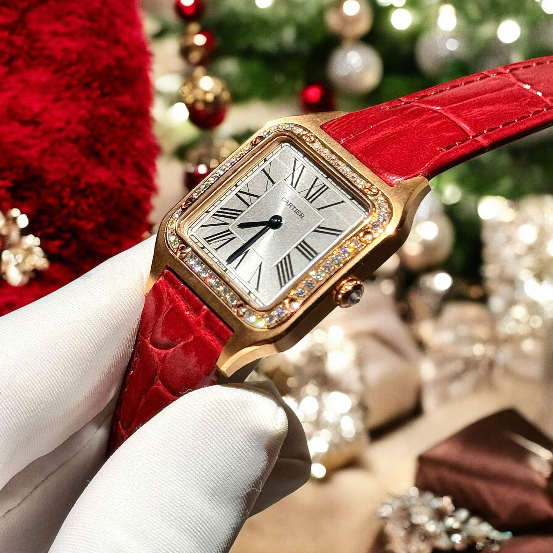 Cartier Santos Dumont WJSA0017 Red Copies Watches 18K Gold Wrapped + Diamonds Moissanite 33x38mm