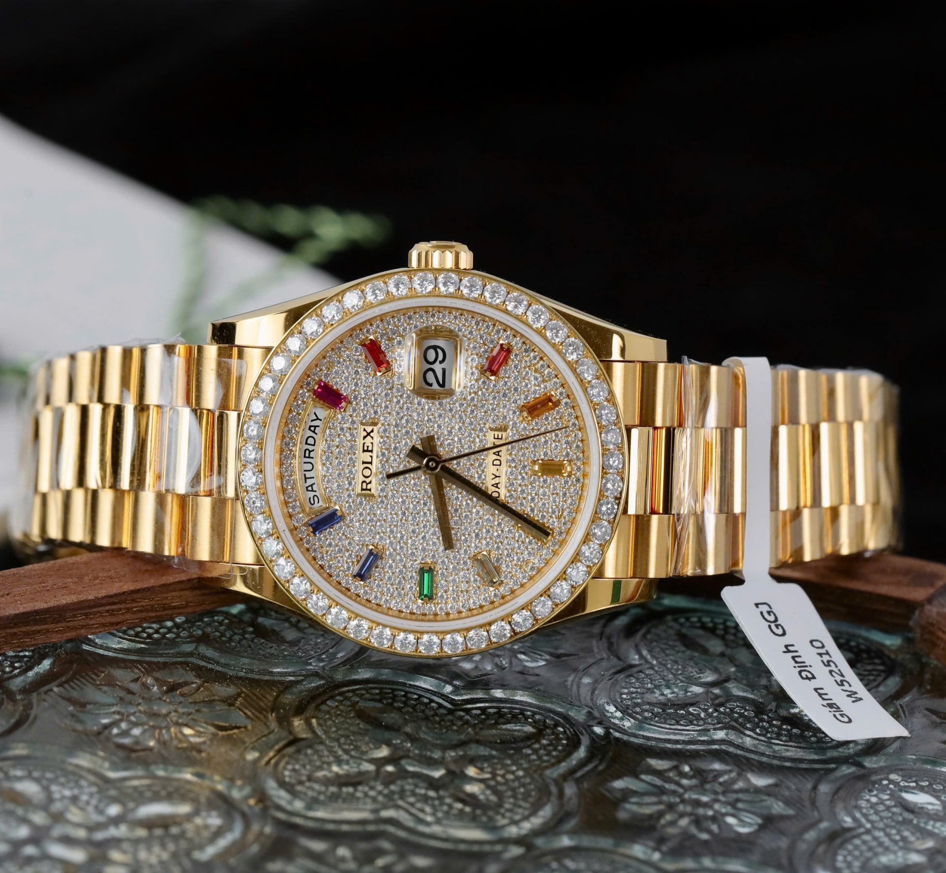 Rolex Day-Date Copies Watches Custom 18K Gold Wrapped + Moissanite Diamonds GM Factory 36mm