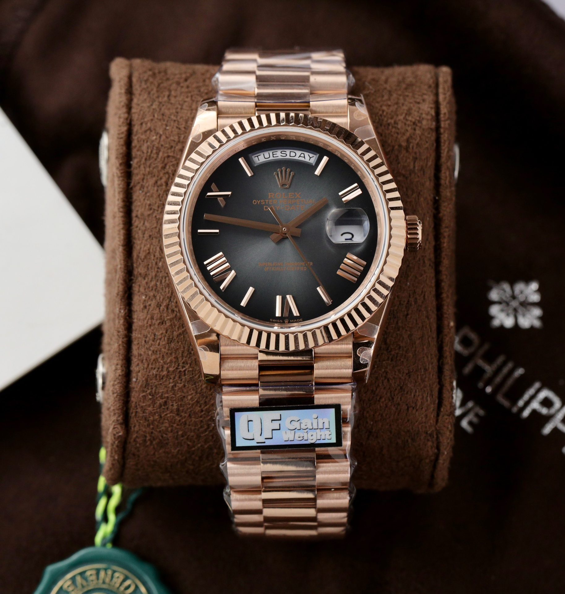 Rolex Clone Watch Day-Date Dial Gray Ombre 185 Grams QF Factory 40mm
