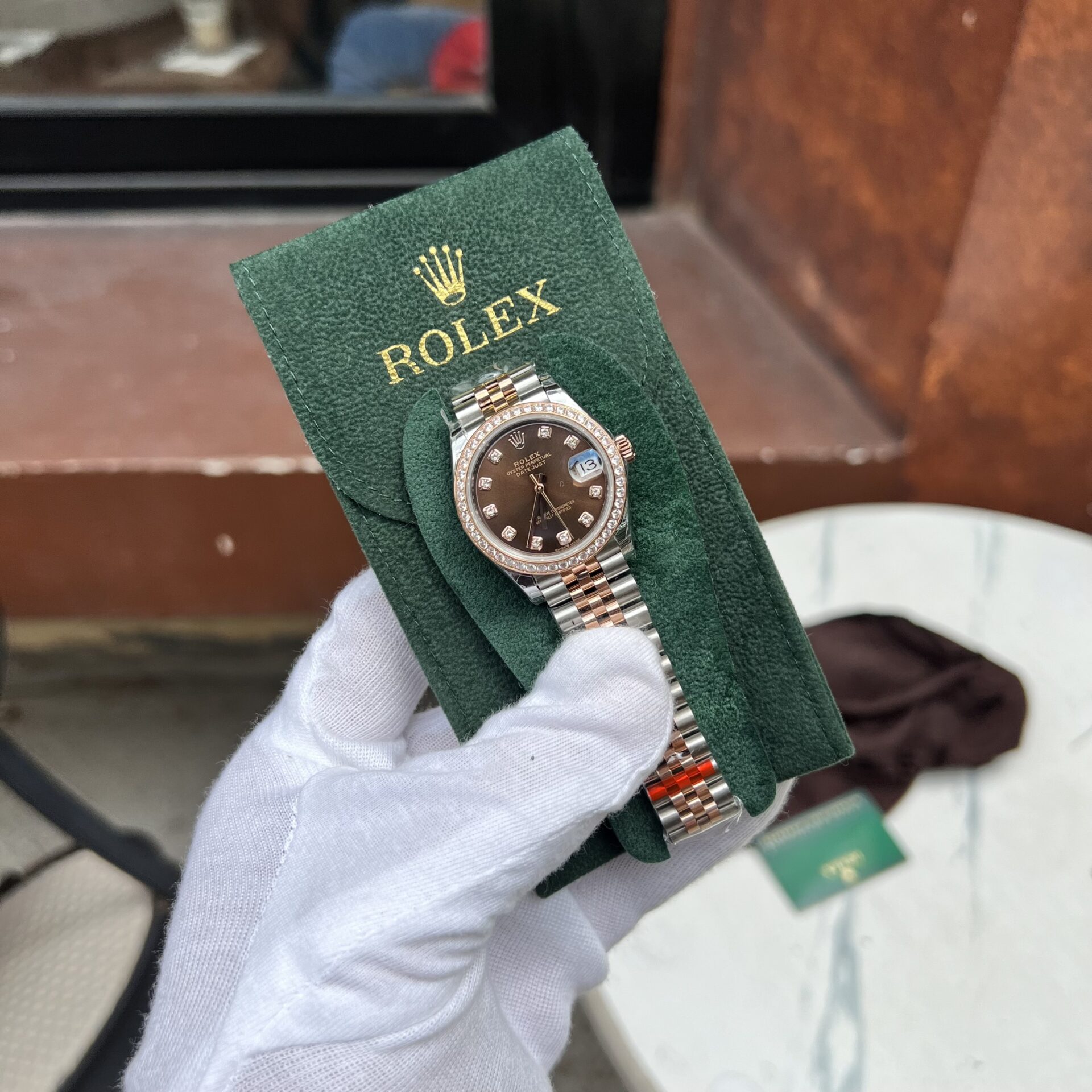 Rolex DateJust Women s Replica Watch Chocolate Dial Diamond Bezel EW Factory 31mm
