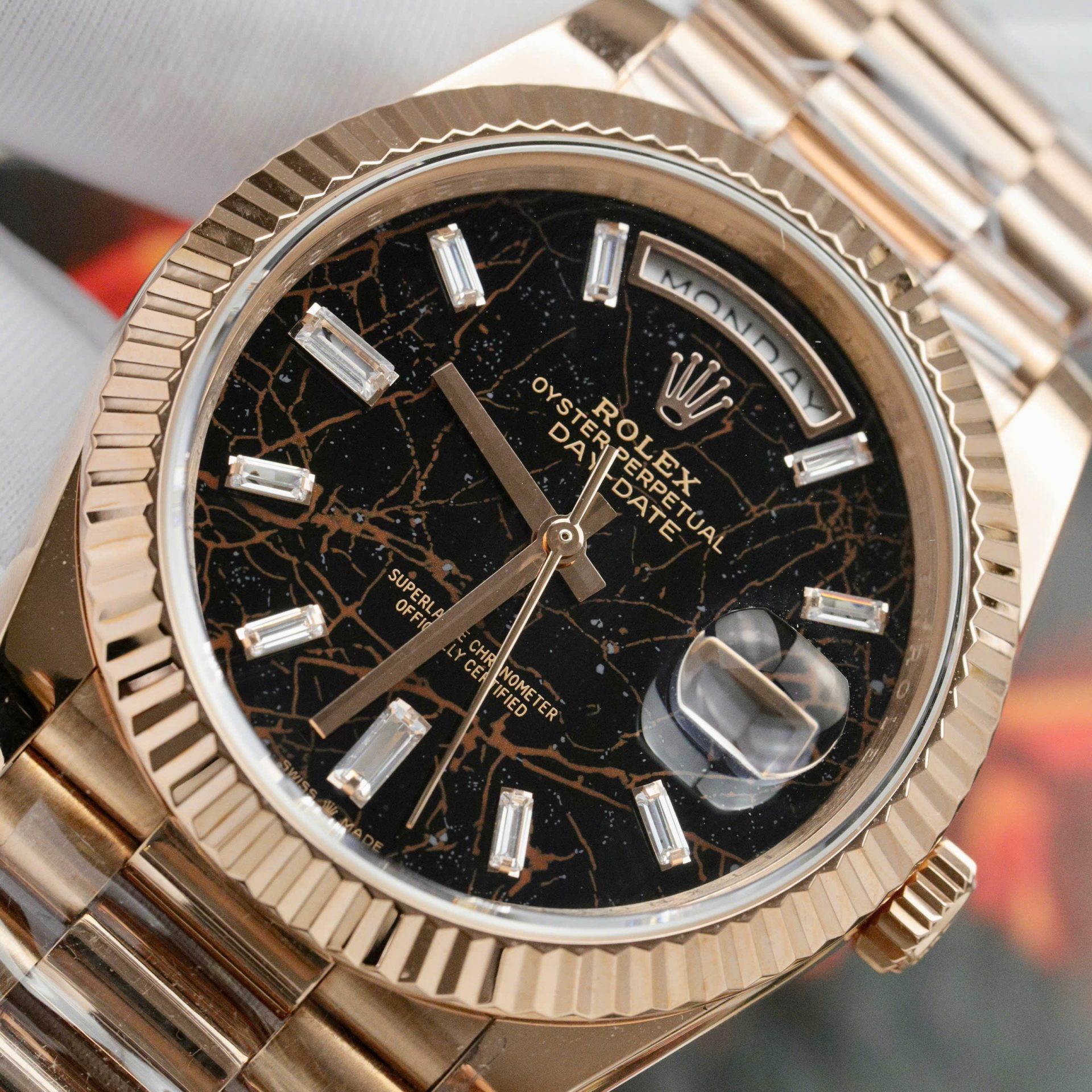 Rolex Day-Date Eisenkiesel Dial Copies Watch 18K Gold Wrapped Custom QF 36mm