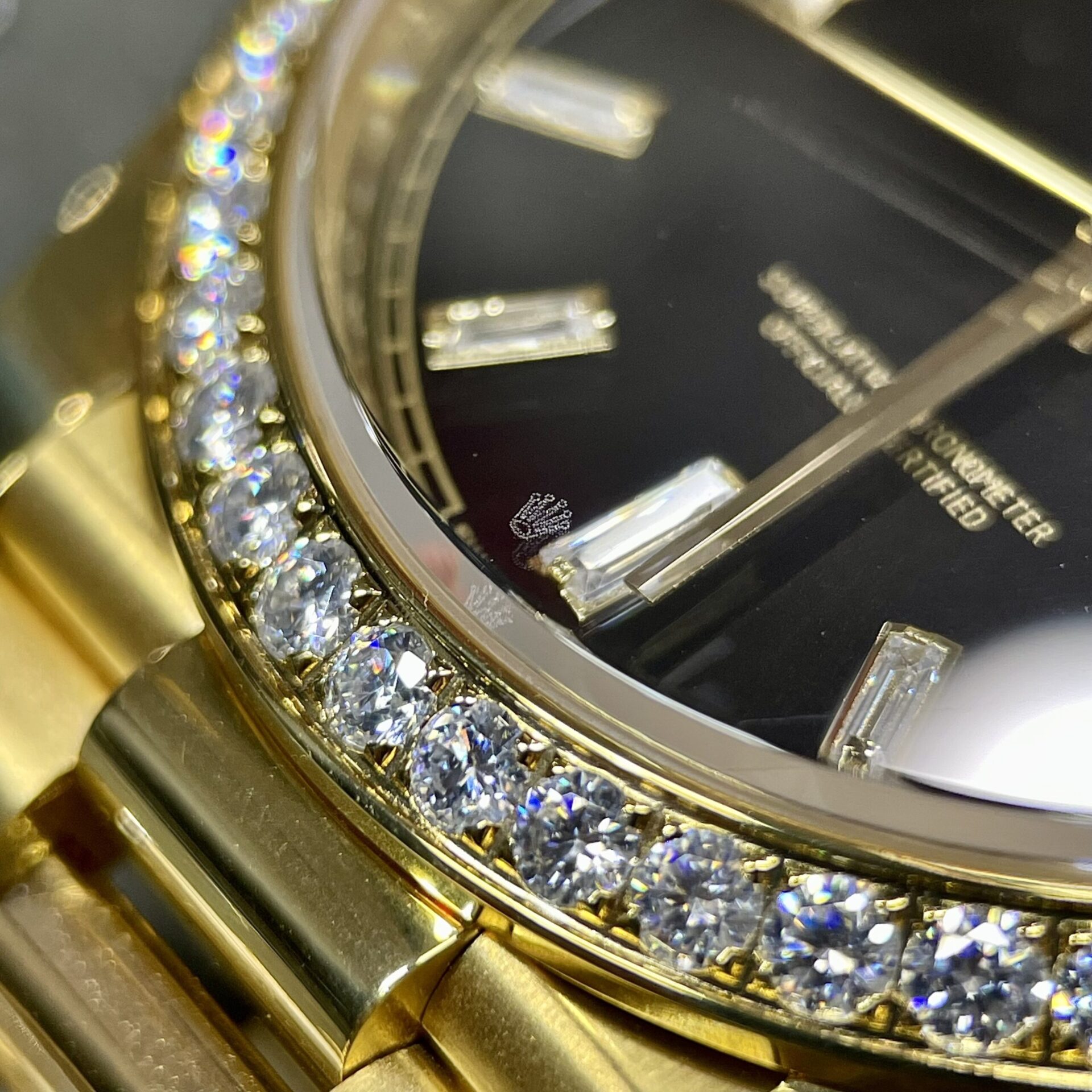 Rolex Day-Date Clone Watch Black Dial Moissanite Diamonds Custom 40mm