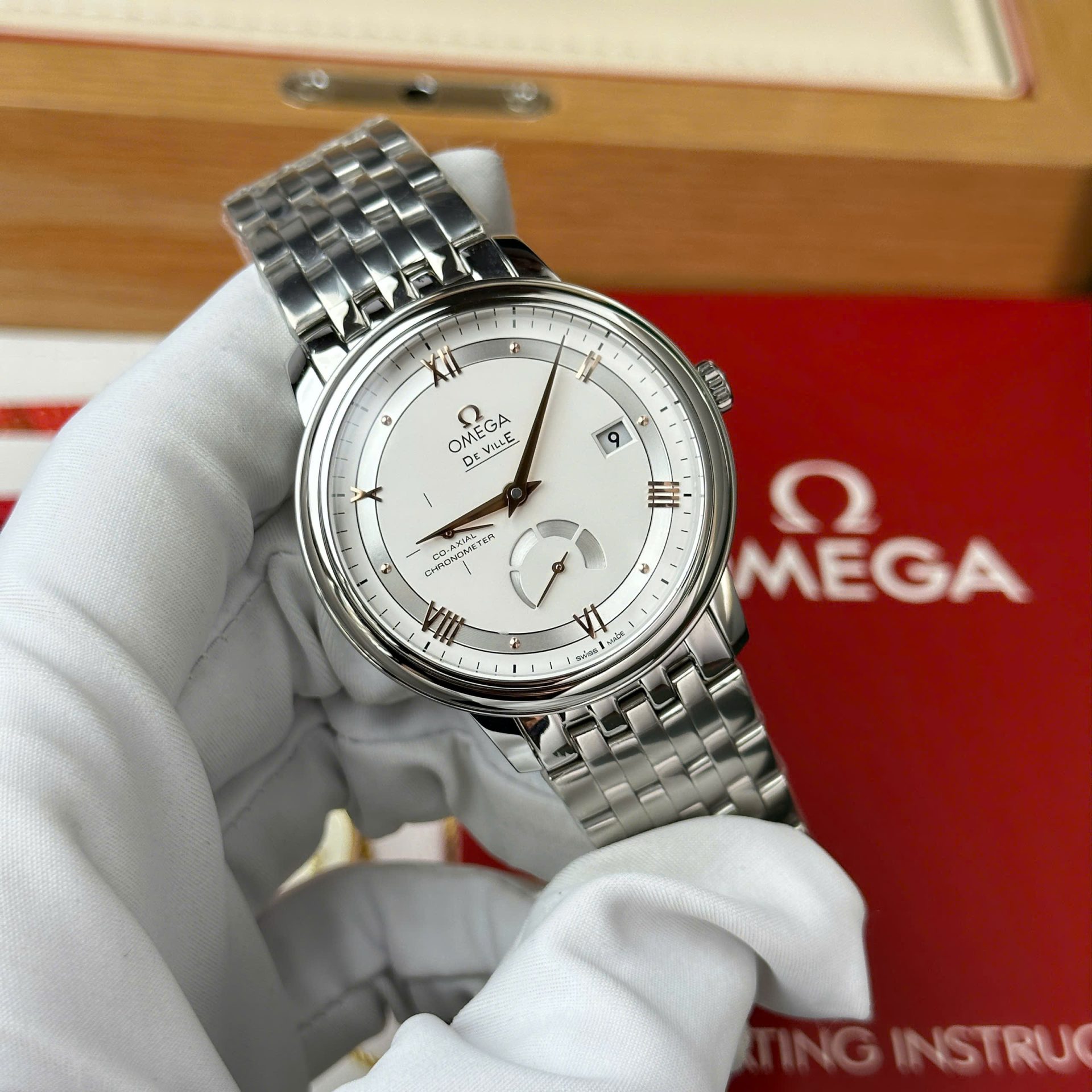 Omega De Ville Prestige Power Reserve Replica Watch White Dial Metal Wire 39.5mm