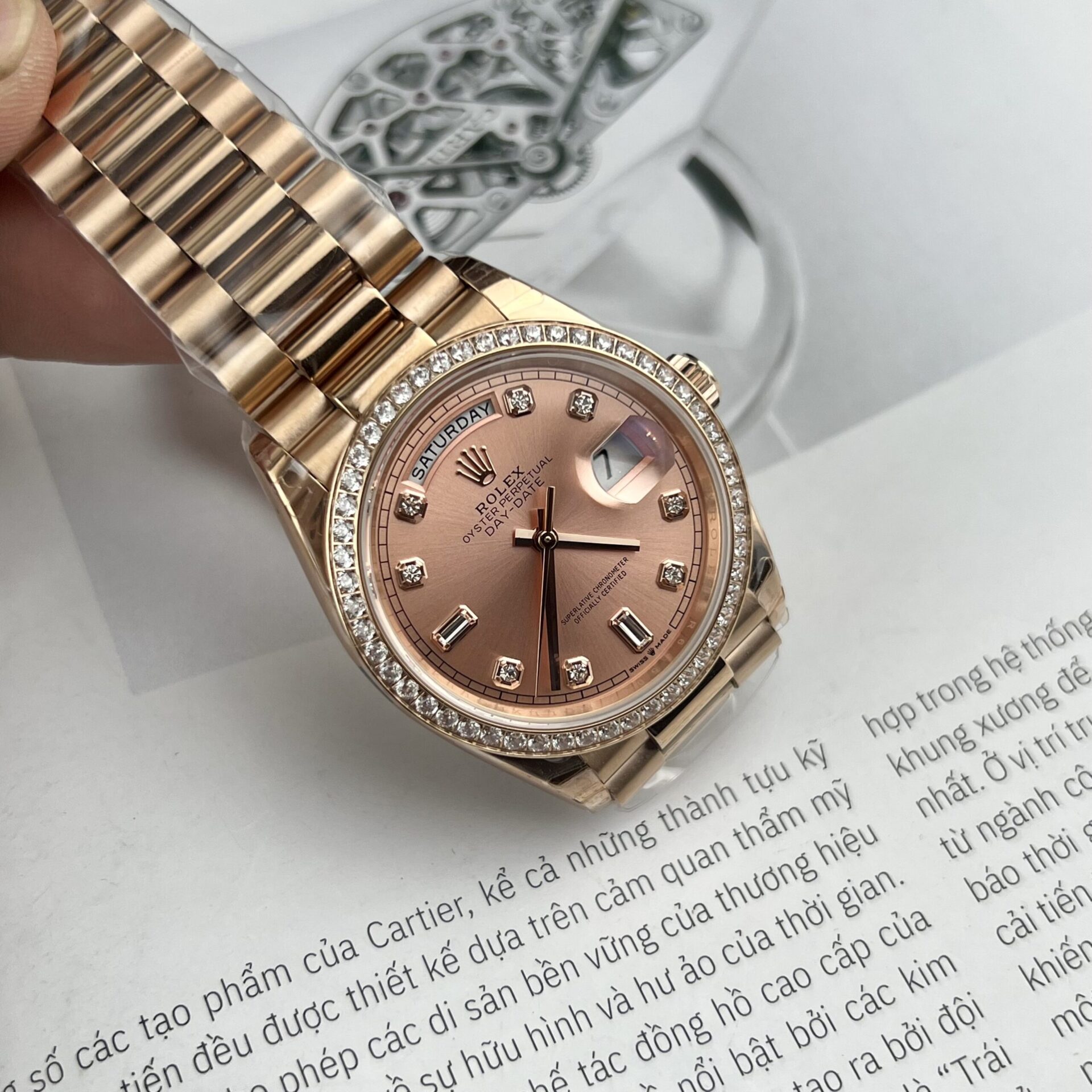 Rolex Clone Watch Day-Date Pink Dial President Strap EW Factory 31mm
