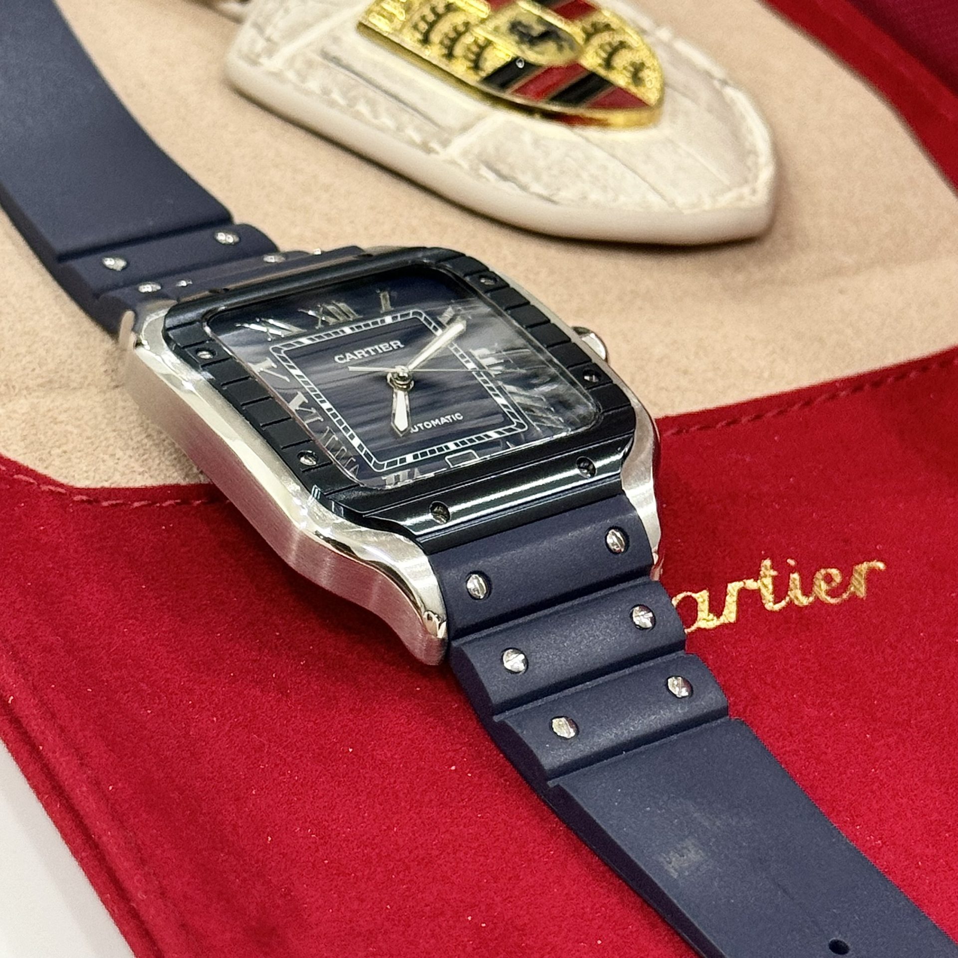 Cartier Santos Replica 1:1 Watch Rubber Blue Strap BV Factory 39.8mm