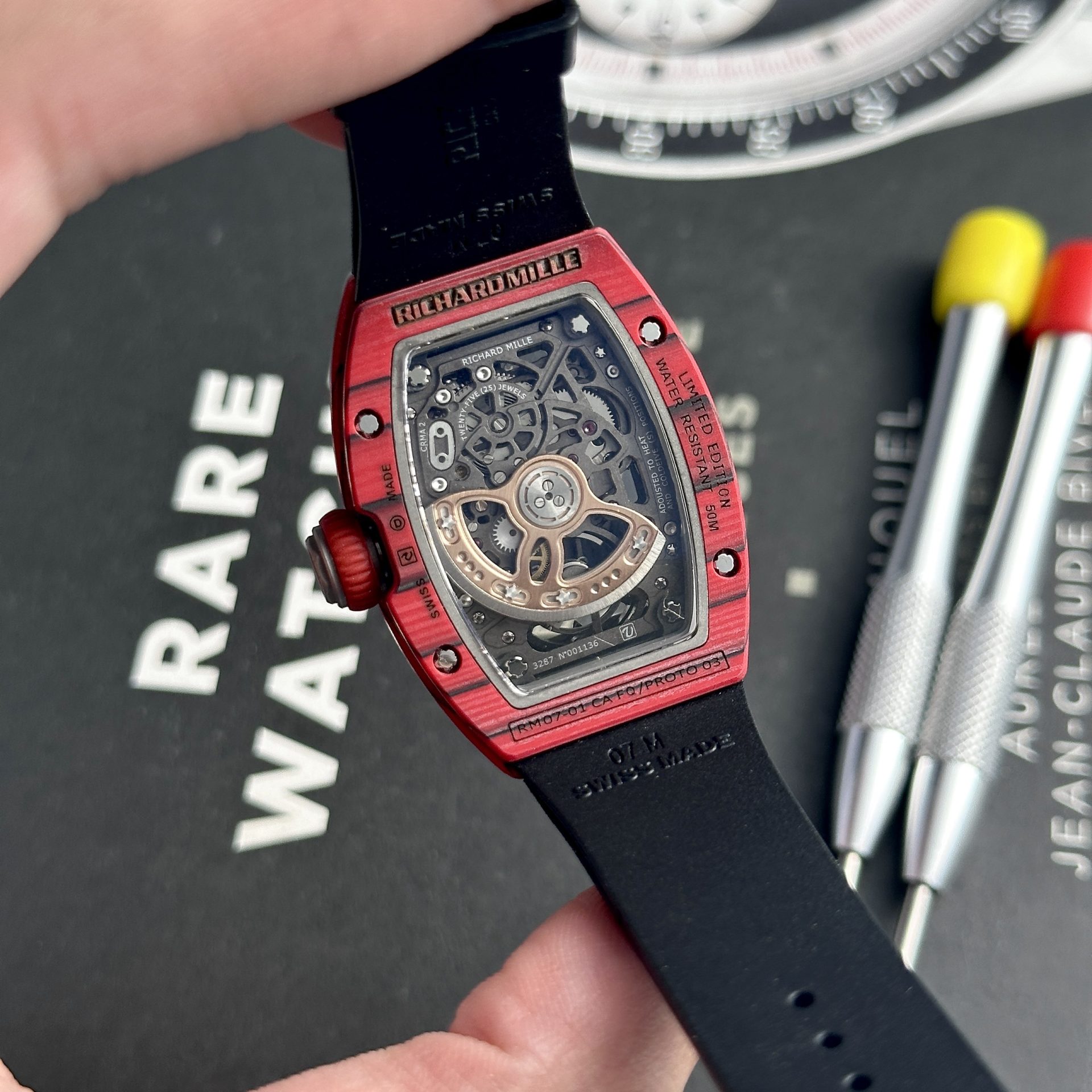 Richard Mille Replica Watches RM07-01 Red Carbon Rubber Strap 32x46mm