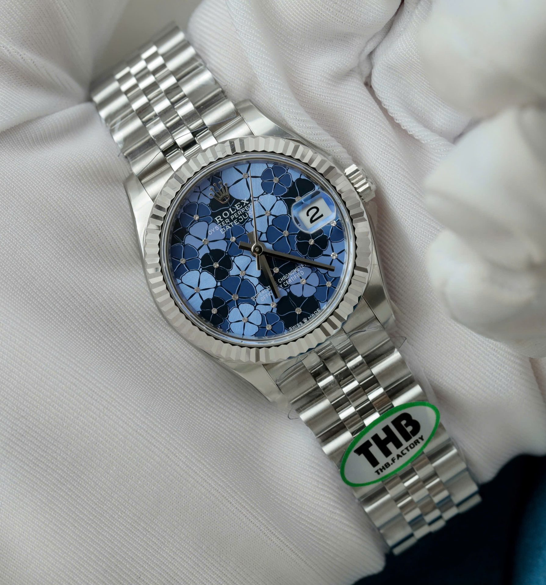 Rolex DateJust Replica Watch Women Blue Flower Dial THB Factory 31mm