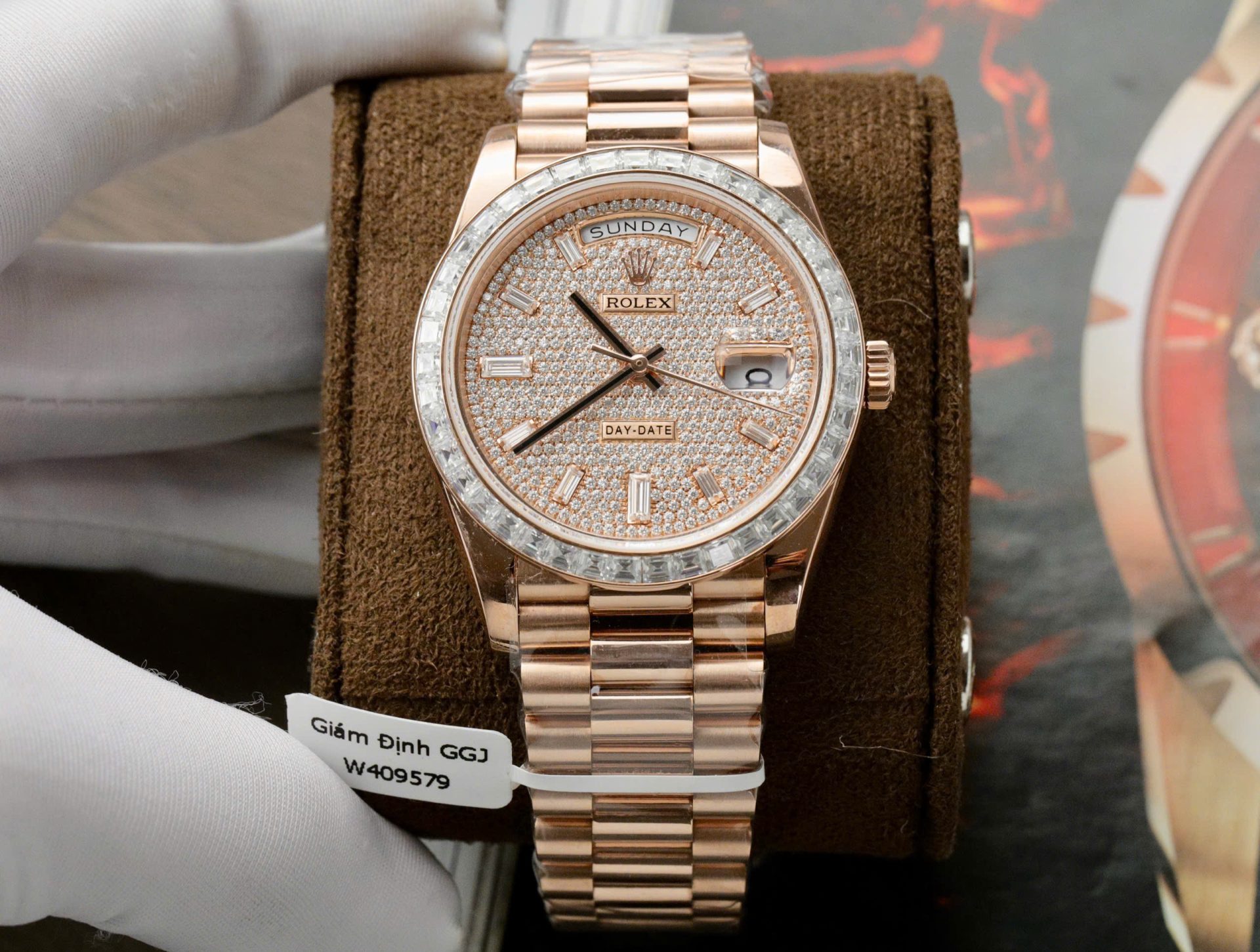 Rolex Day-Date Gold Wrapped + Moissanite Baguette Diamonds Replica Watch GMF 40mm