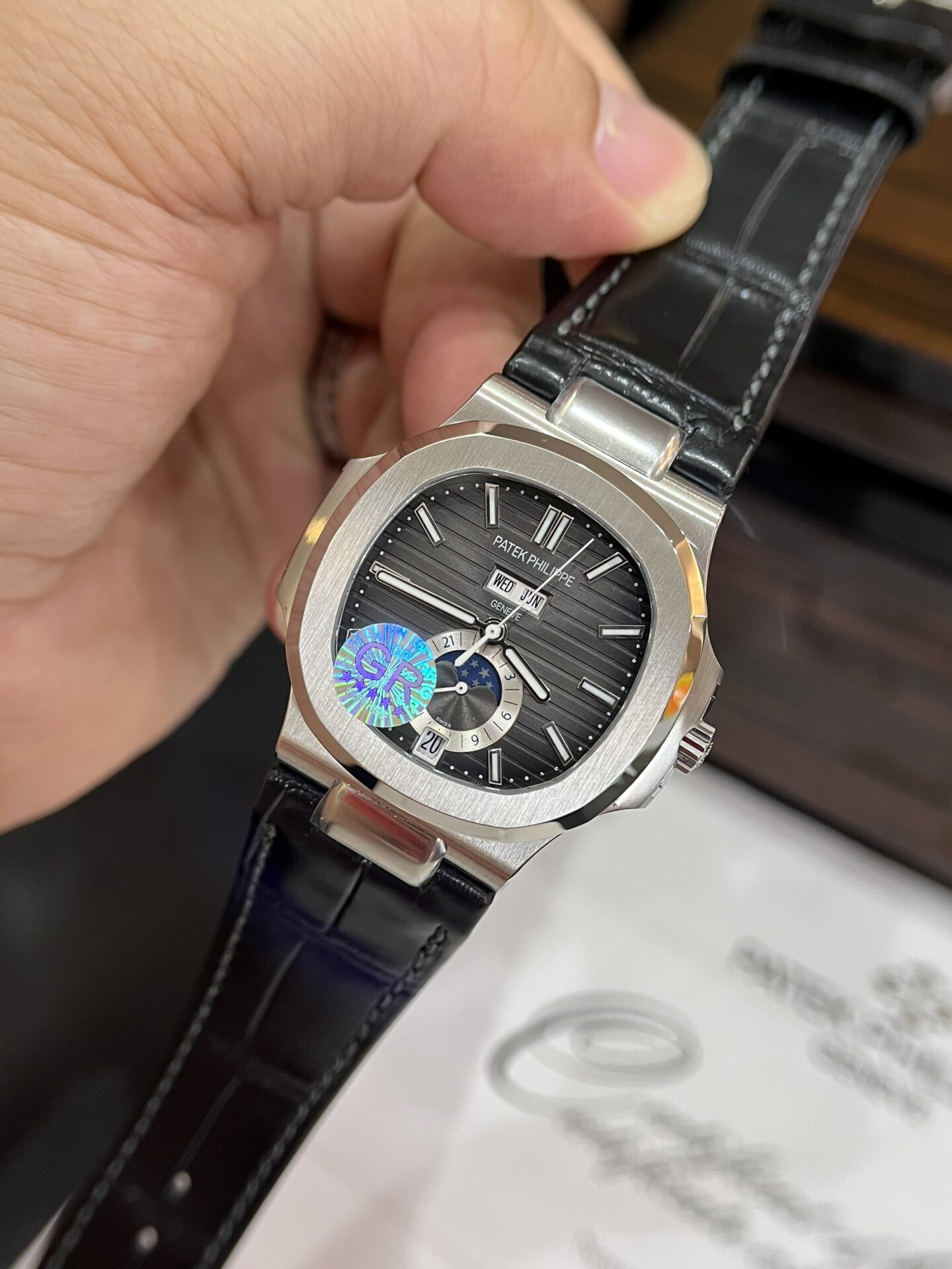 Patek Philippe Replica Watch Nautilus 5726G Black Leather Strap GR Factory 40.5mm