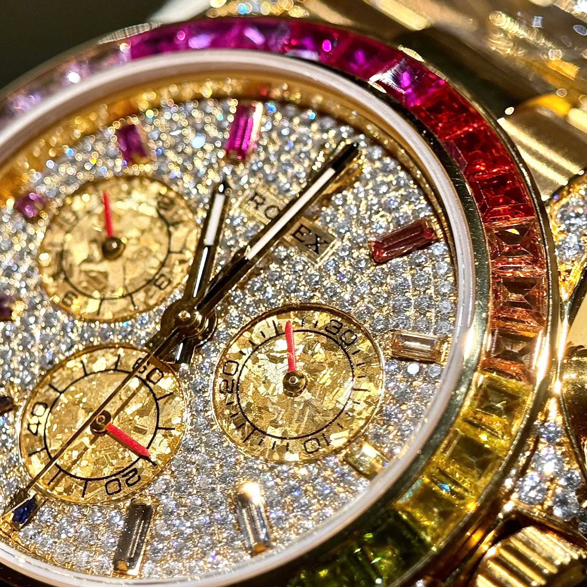 Rolex Daytona 116598RBOW Refined Moissanite   Synthentic Gemstone 18K Gold Wrapped 40mm