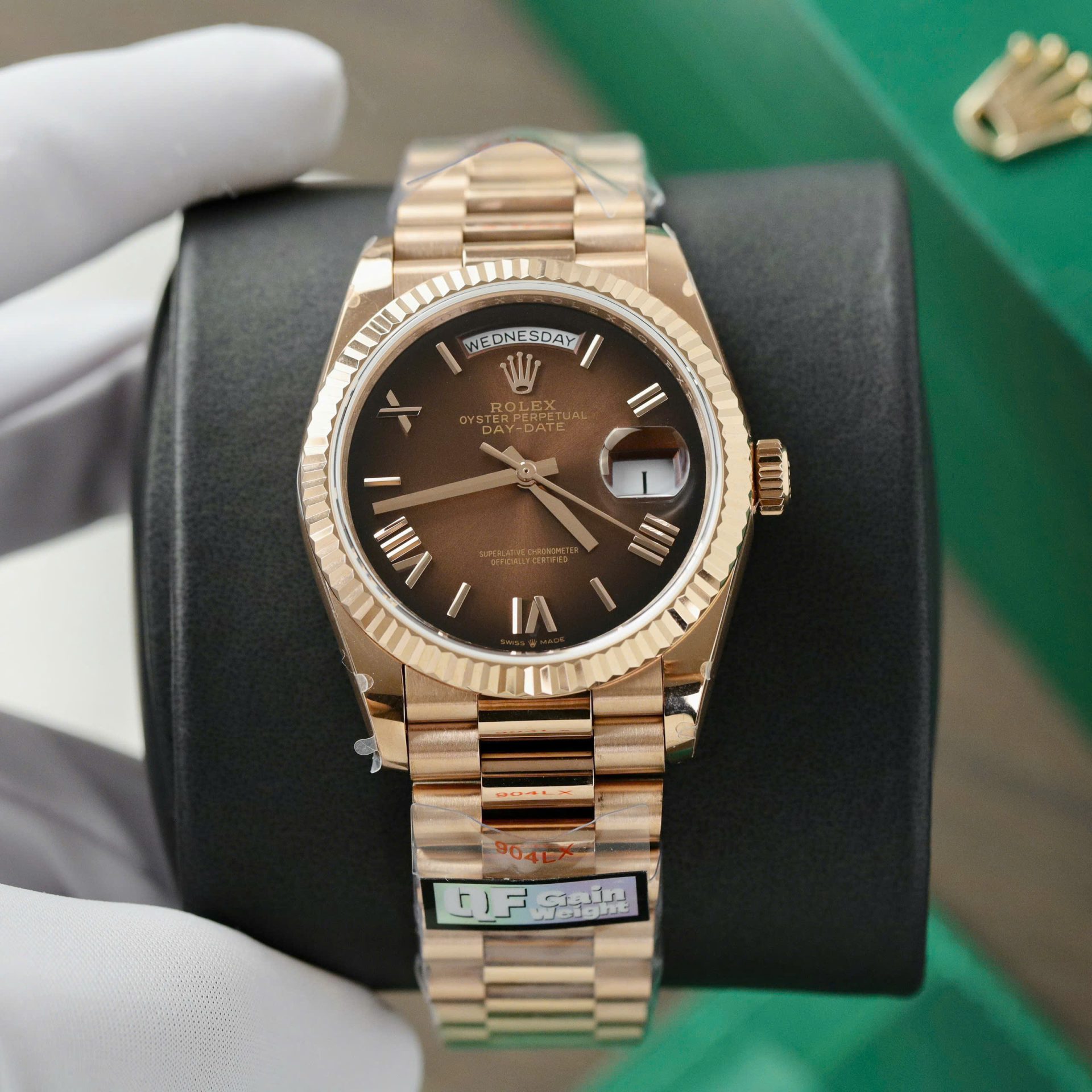 Rolex Day-Date 128235 Replica Watch Dial Chocolate Weight 158gram QF Factory 36mm