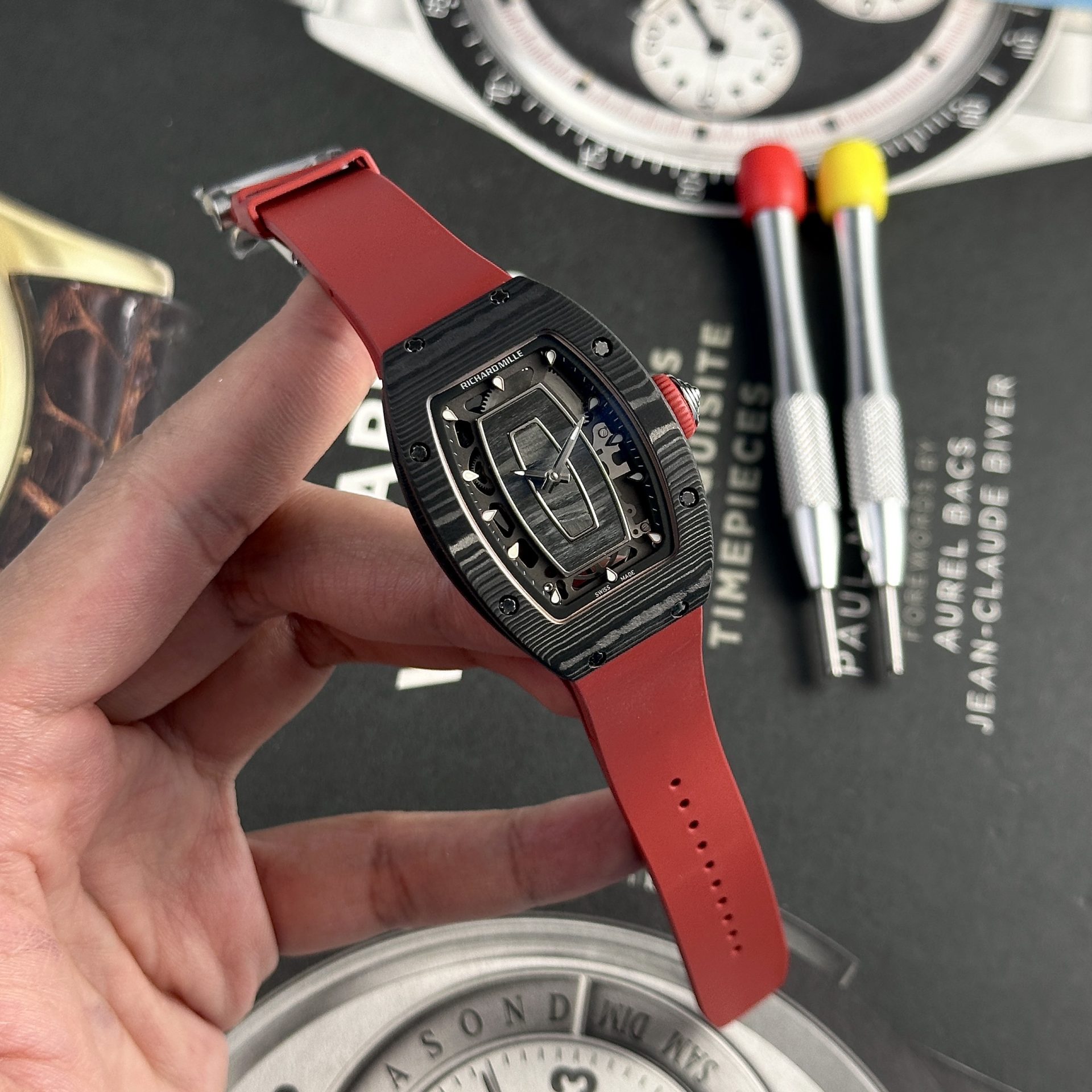 Richard Mille Replica Watch RM07-01 Black Carbon Rubber Strap 32x46mm