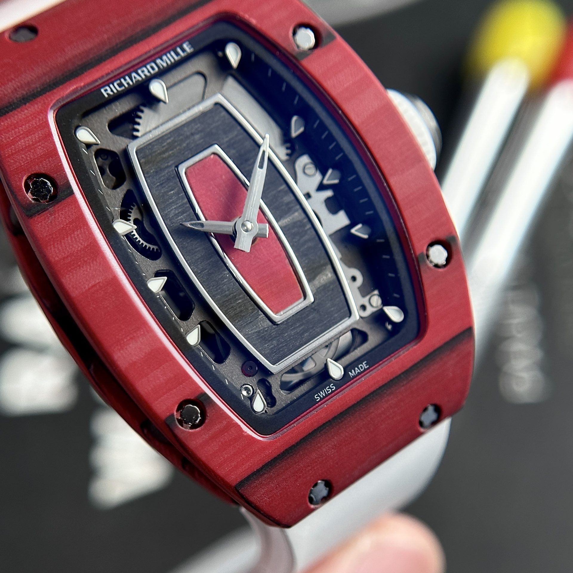 Richard Mille Best Replica Watch RM07-01 Red Carbon Rubber Strap 32x46mm