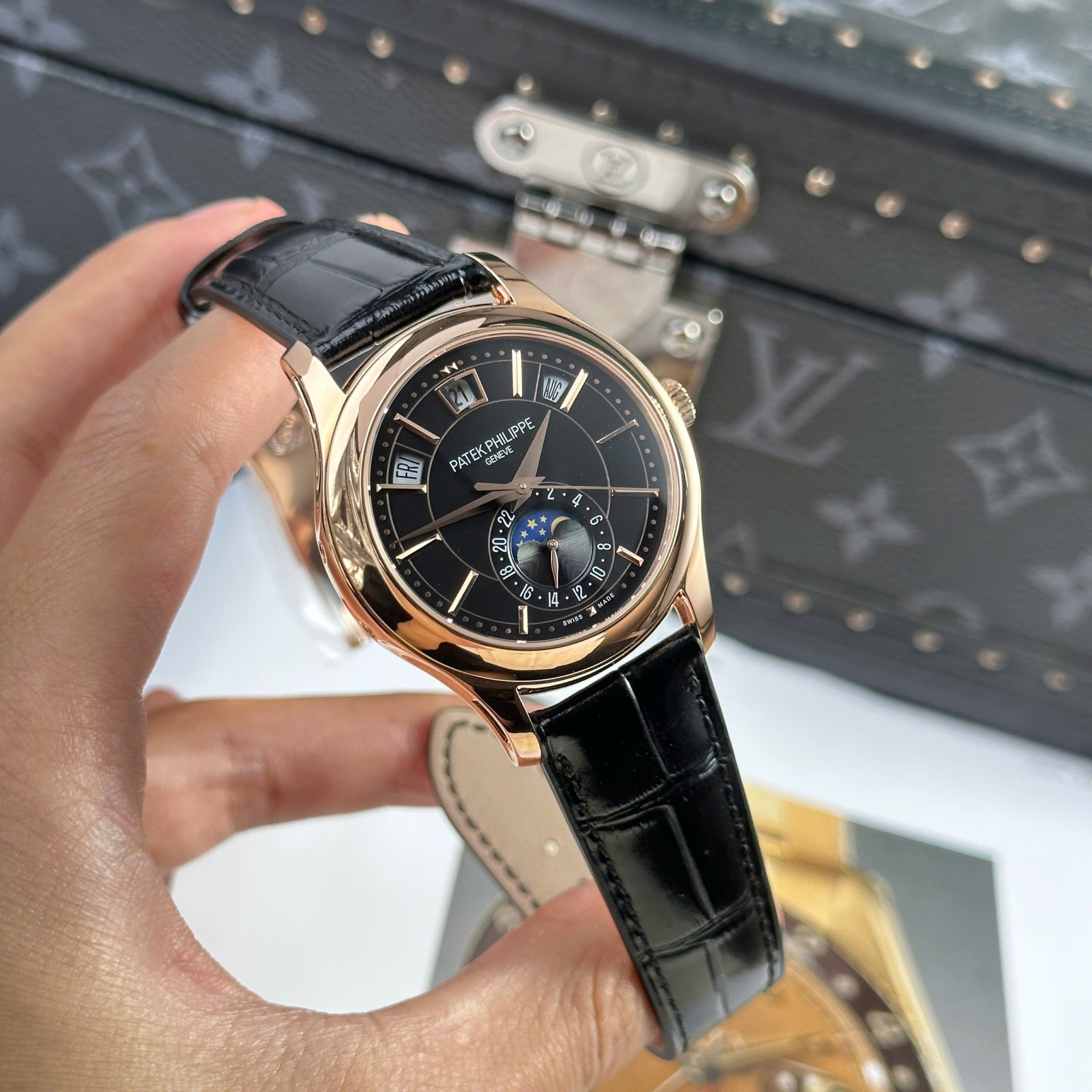 Patek Philippe Complications 5205R Replica Watch Black Dial Rose Gold 40mm