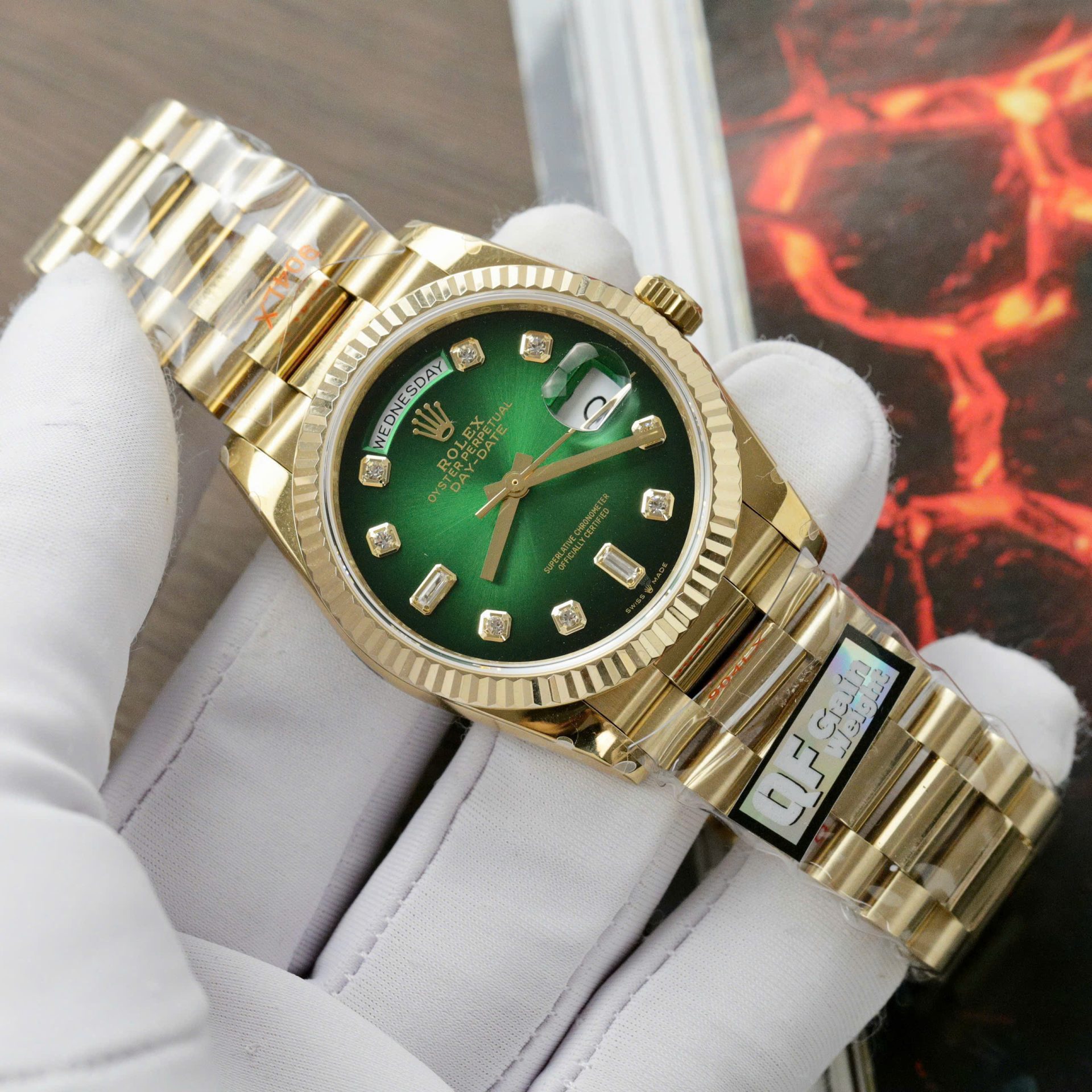 Rolex Day-Date 128238 Best Replica Watch Dial Green Ombre Weight 158 Grams QF Factory 36mm