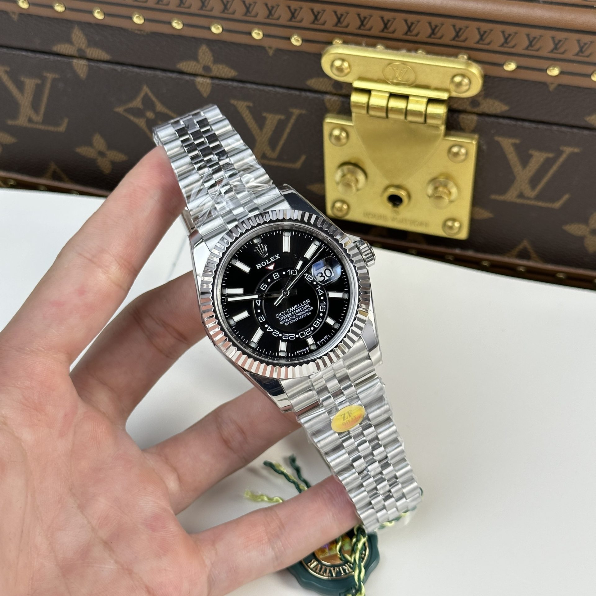 Rolex Clone Watch Sky Dweller 326934 Dial Black Strap Jubilee 42mm