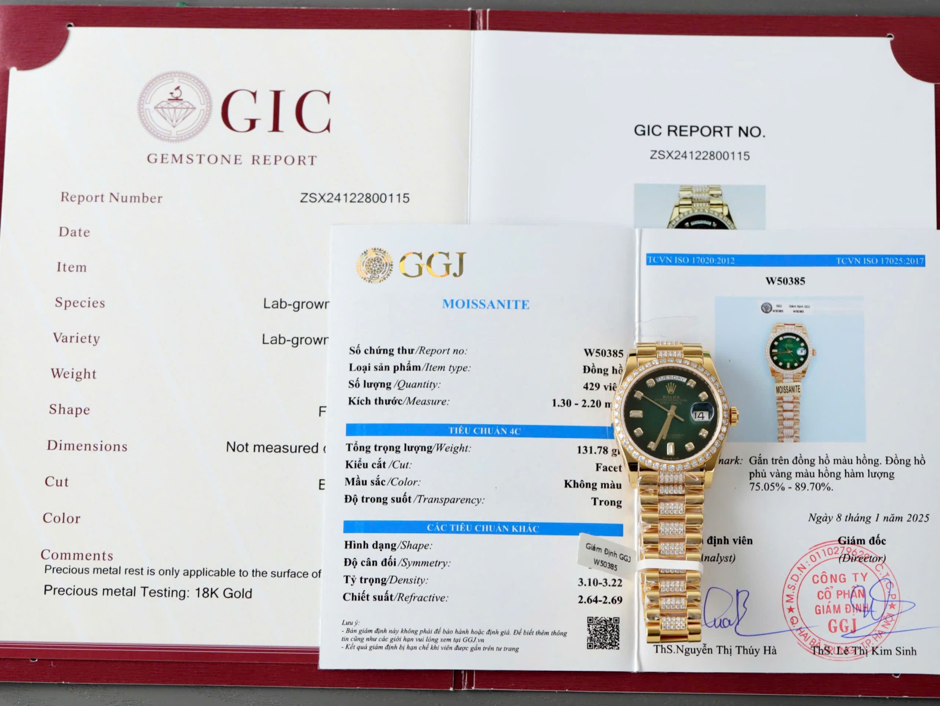 Rolex Day-Date Dial Green Ombre Copies Watch Gold Wrapped + Diamonds Moissanite Custom 36mm