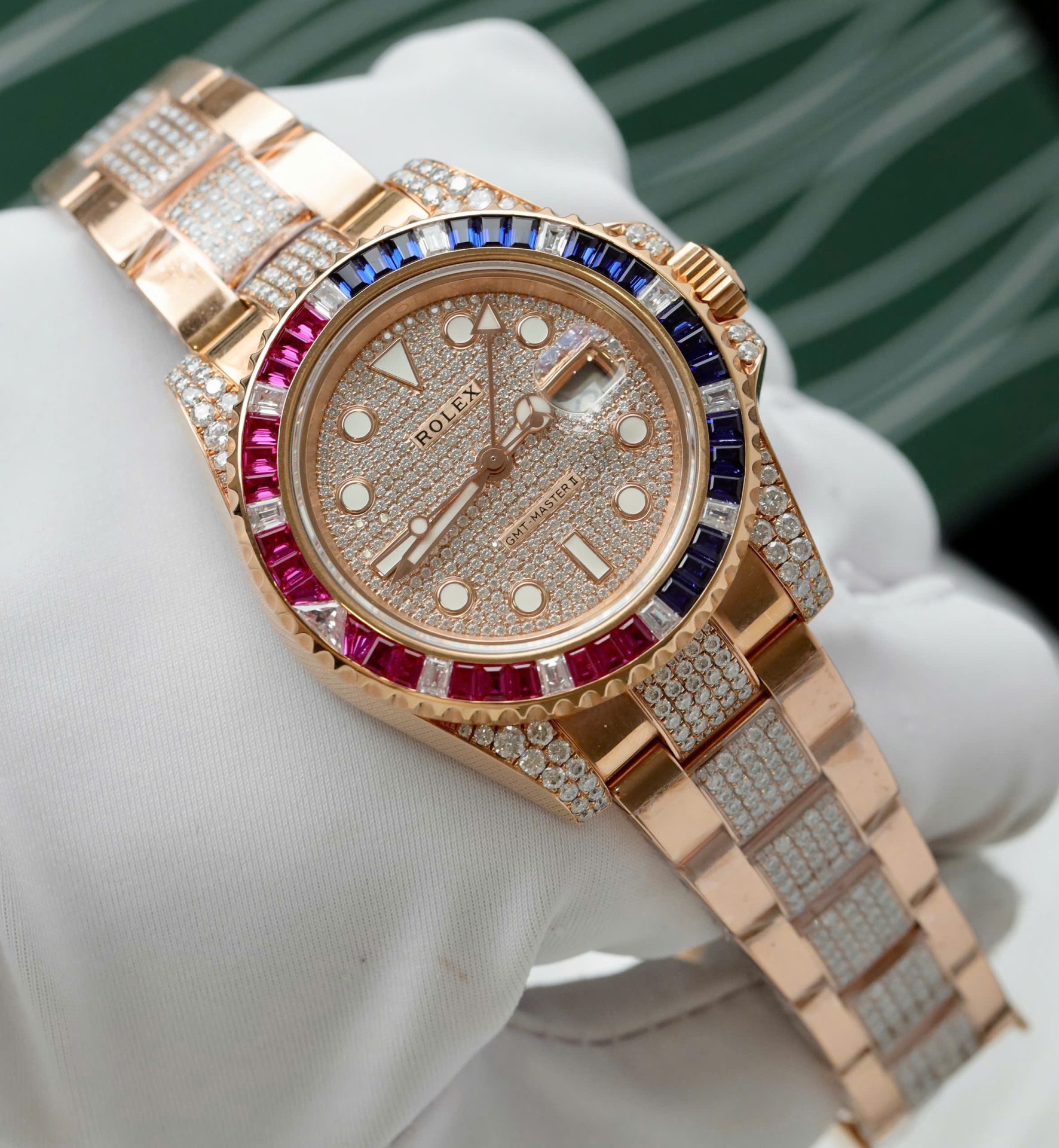Rolex GMT-Master II 126755 SARU-DIAO Gold Wrapped Moissanite Sapphire Replica Watch 40mm