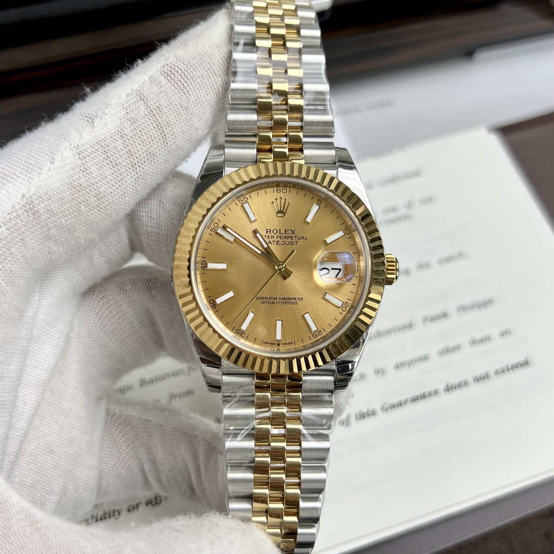 Rolex DateJust Replica Watch Yellow Dial EW Factory 36/41mm
