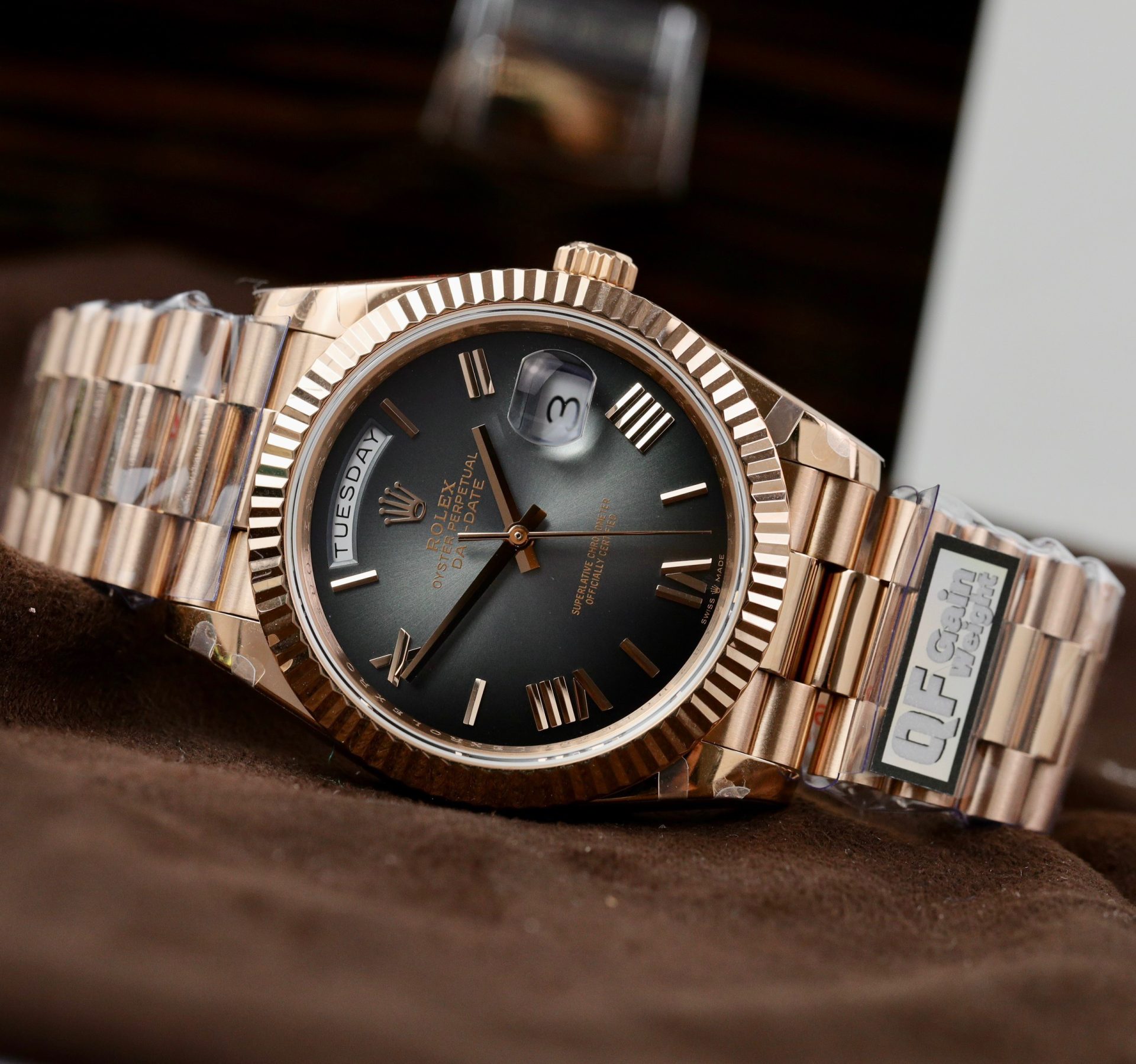 Rolex Clone Watch Day-Date Dial Gray Ombre 185 Grams QF Factory 40mm
