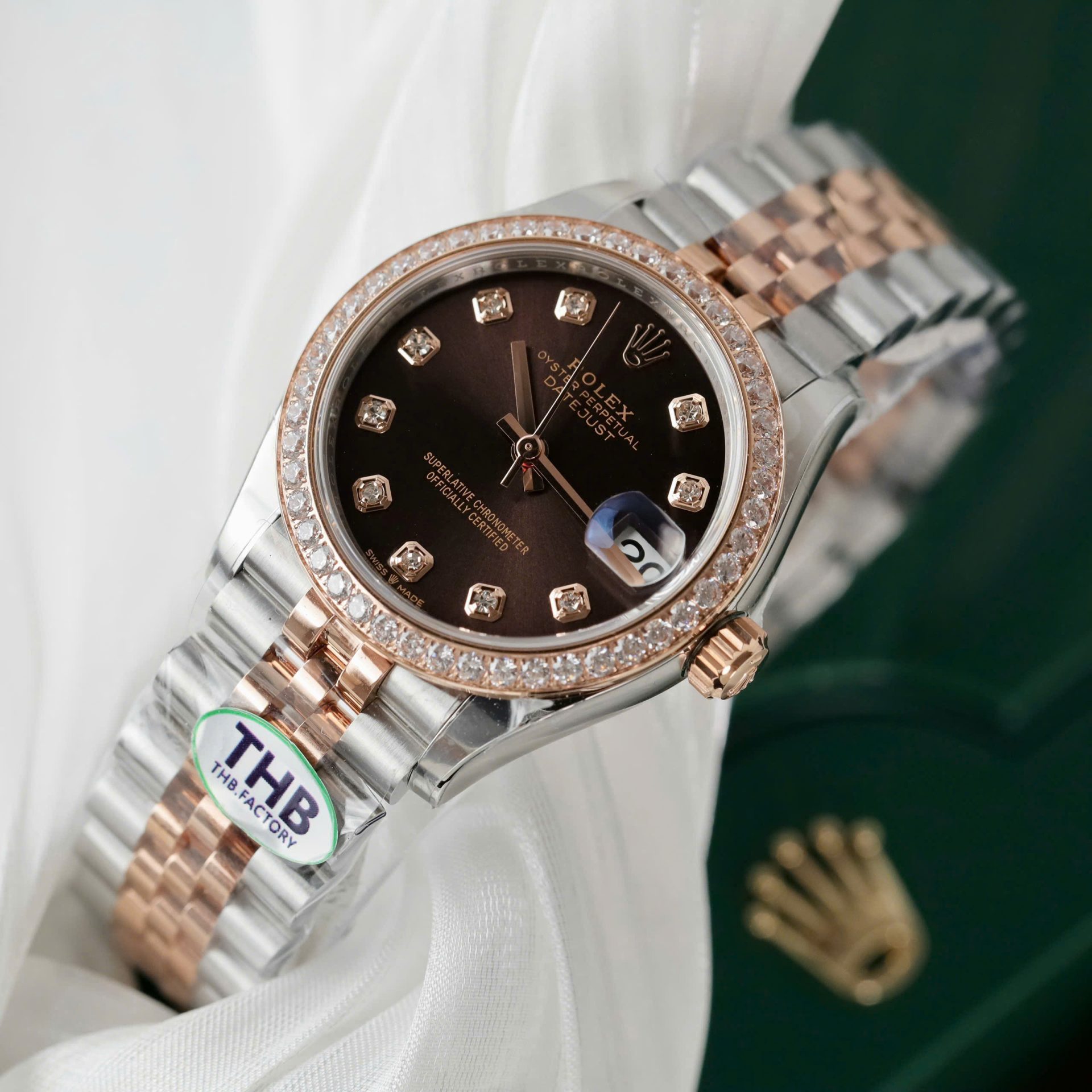 Rolex DateJust High End Watch Replicas Chocolate Dial Bezel Diamonds CZ THB Factory 31mm