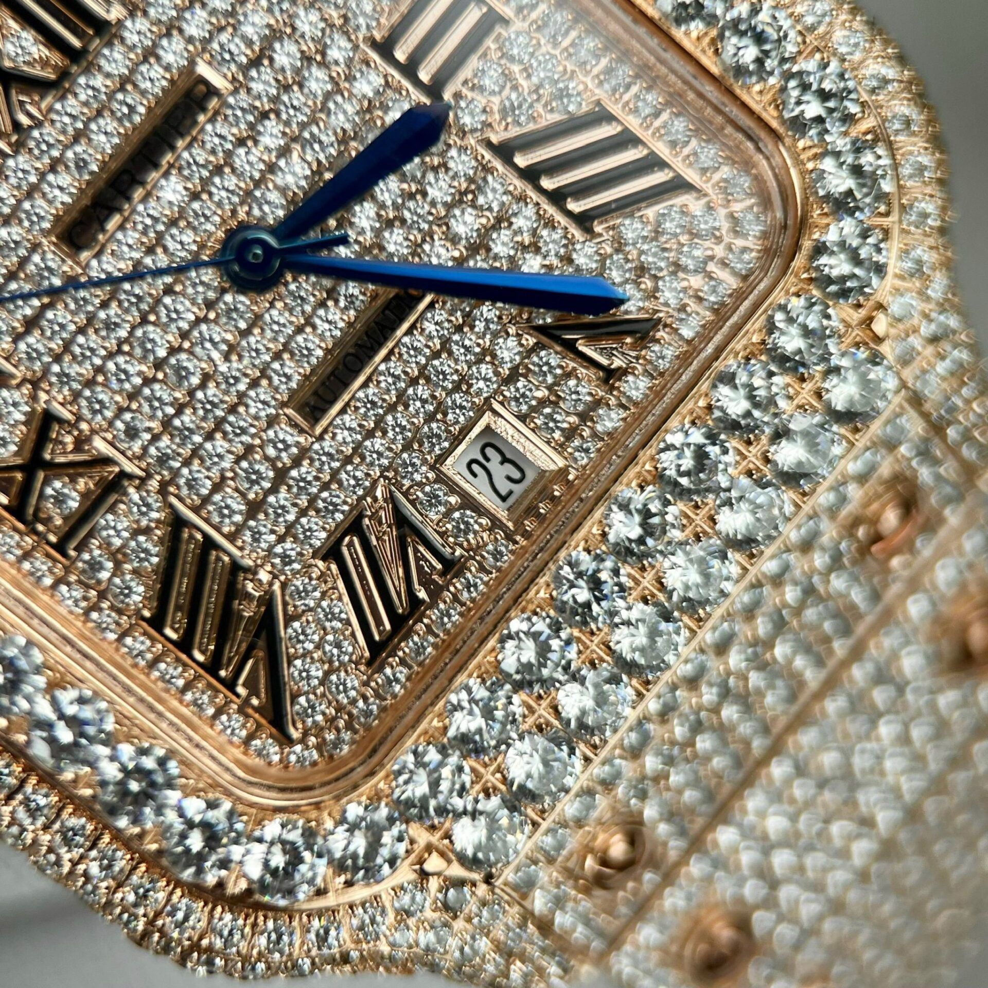 Cartier Santos Men s Full Diamond Replica Watch Highest Quality 39.8mm