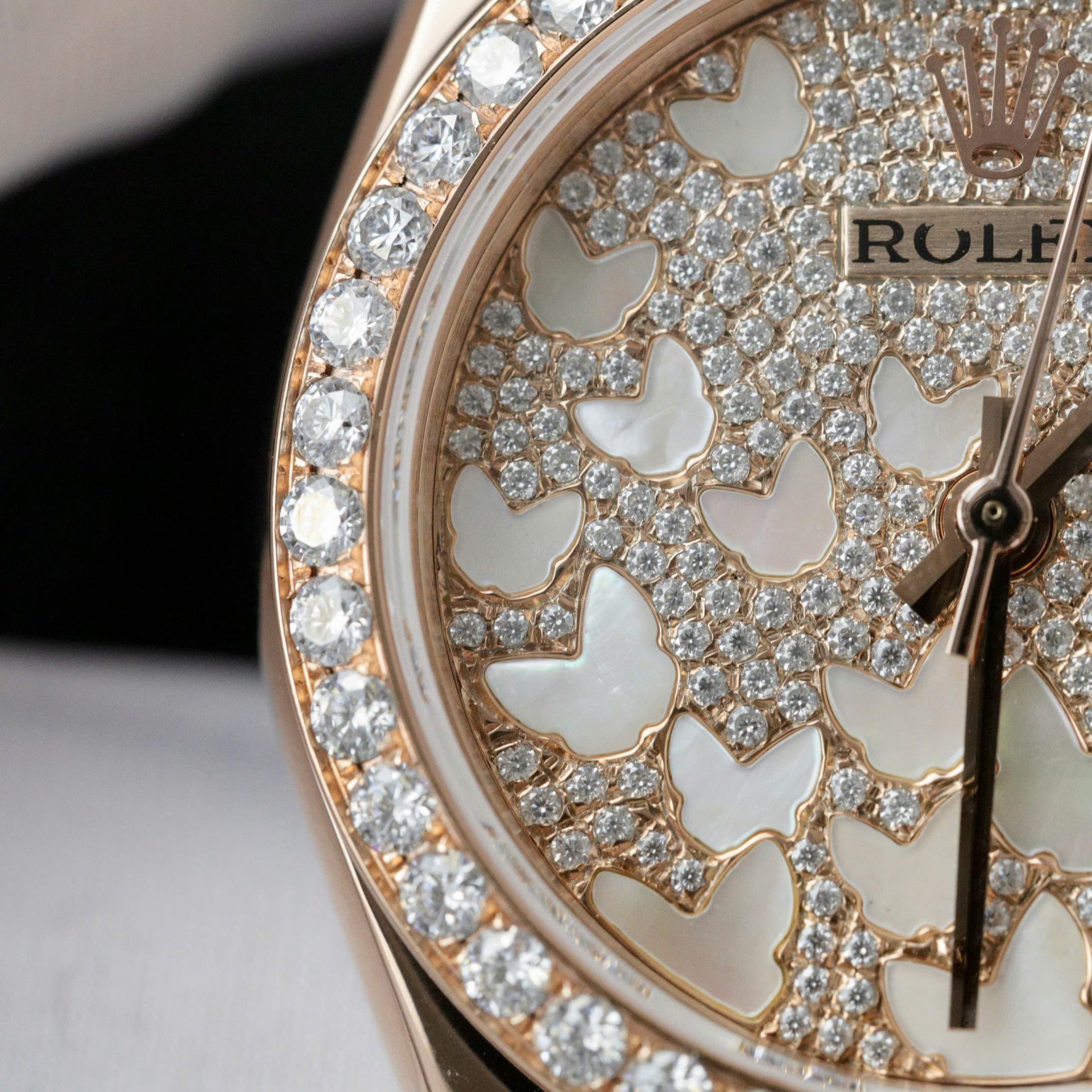 Rolex DateJust Butterfly Dial Copies Watches Rose Gold Wrapped 18K + Diamonds Moissanite 31mm