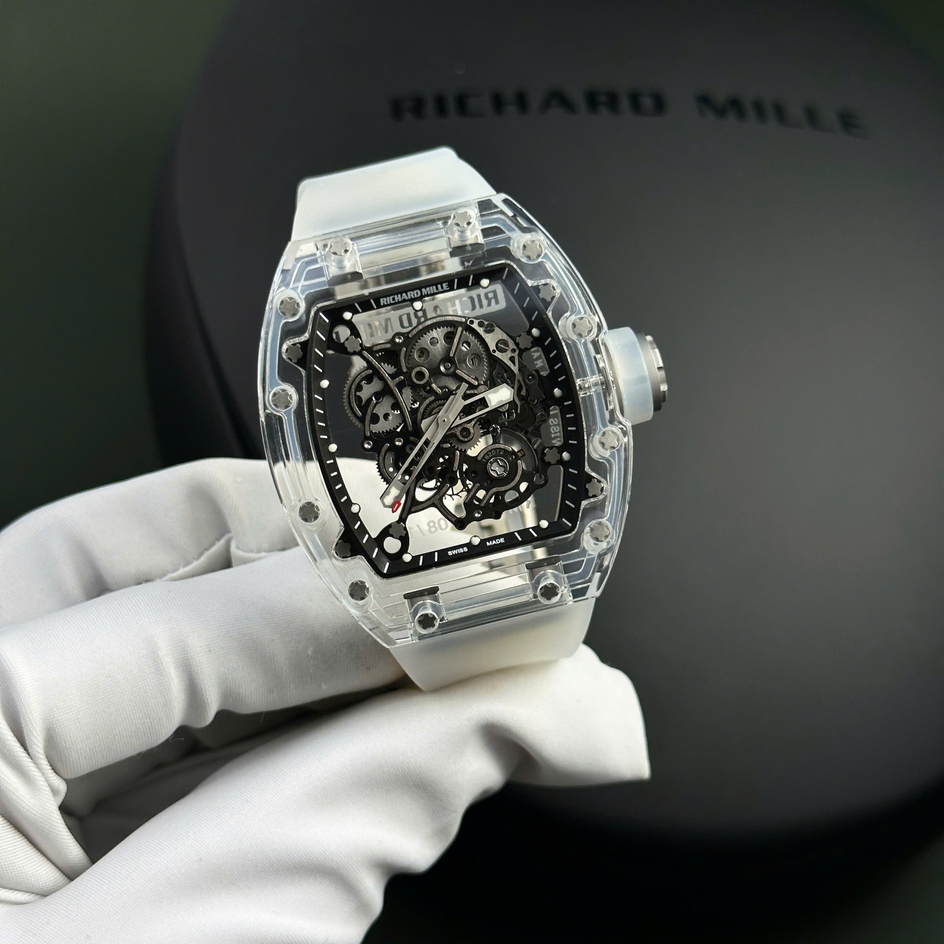 Richard Mille RM055 Sapphire Crystal Replica Watch Rubber Strap 45mm