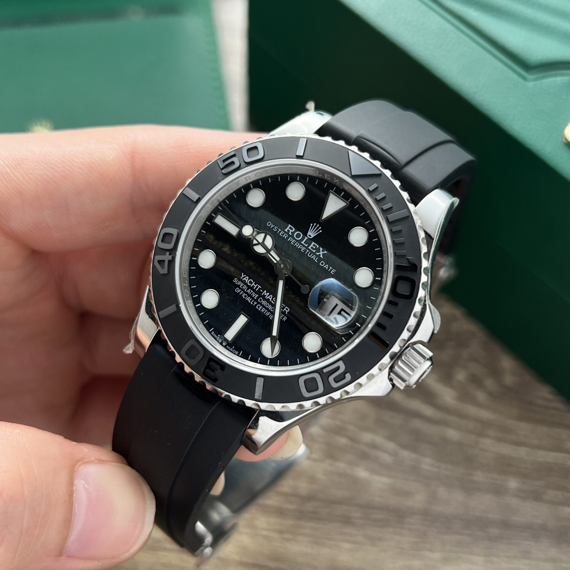 Rolex Clone Watch Yacht-Master Black Dial Rubber Strap 40mm