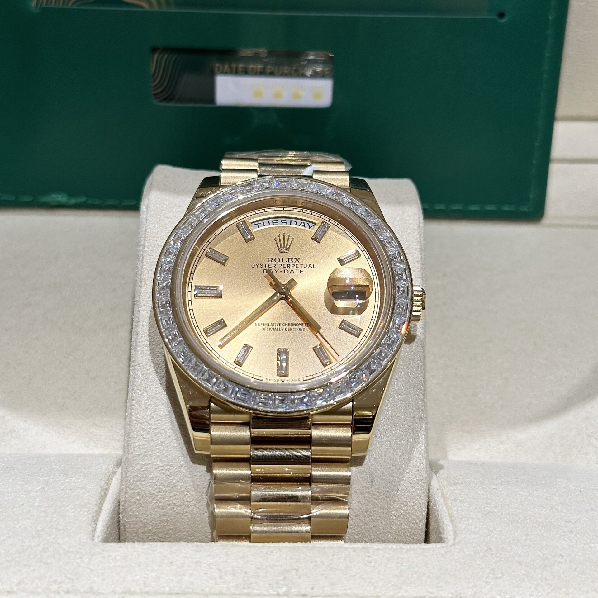 Rolex Day-Date Replica Watch Gold Wrapped Moissanite Baguette Diamond 40mm